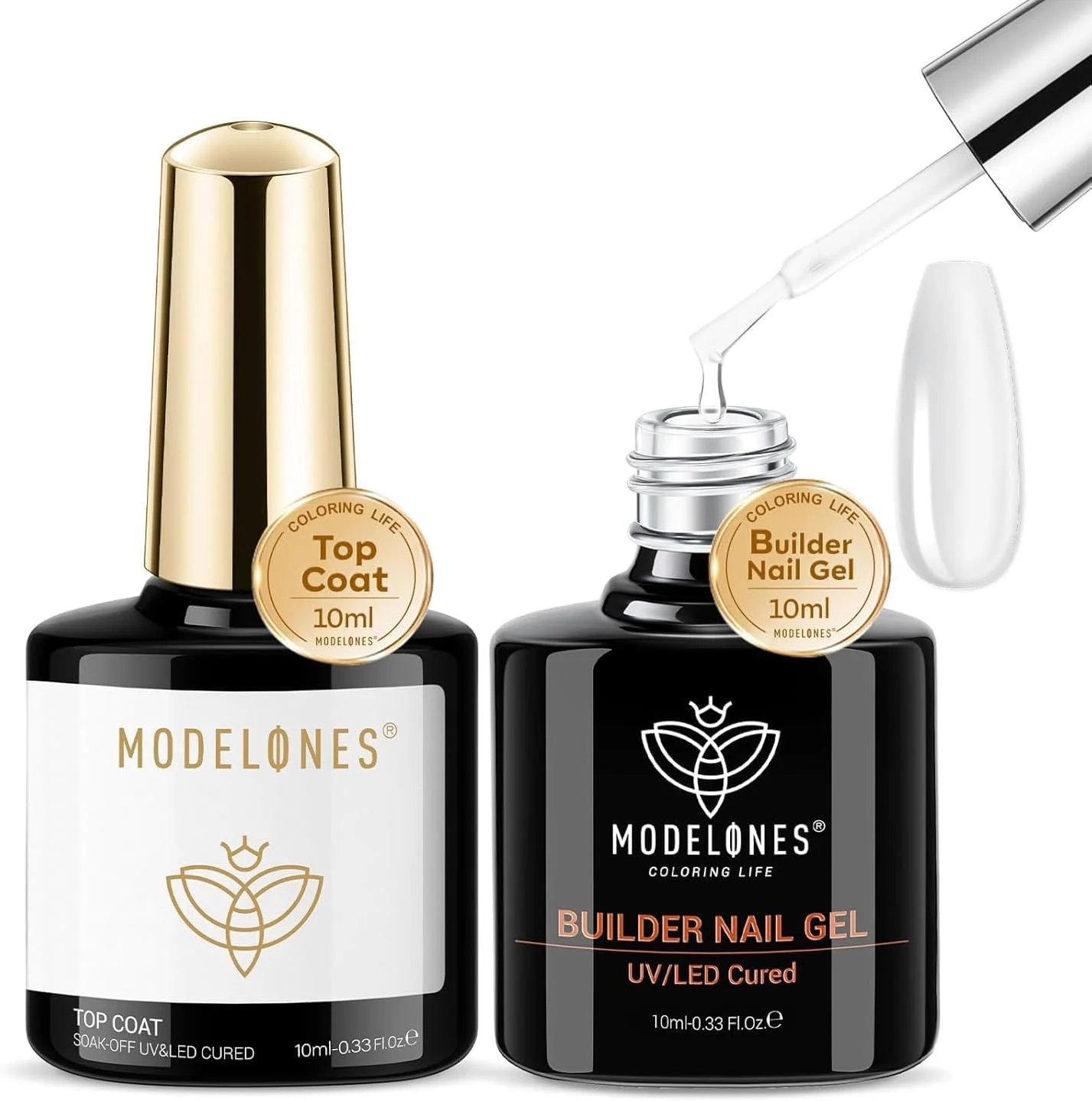 ژل بیلدر ناخن مدلونز به همراه تاپ کت ژلی، ژل بیلدر شفاف 8 در 1 بدون اسید و تاپ کت برای ضخیم کردن ناخن، ایجاد اپکس، اکستنشن ناخن، ایجاد درخشندگی و ماندگاری طولانی، قابل خشک شدن با لامپ LED ناخن 10 میلی لیتر