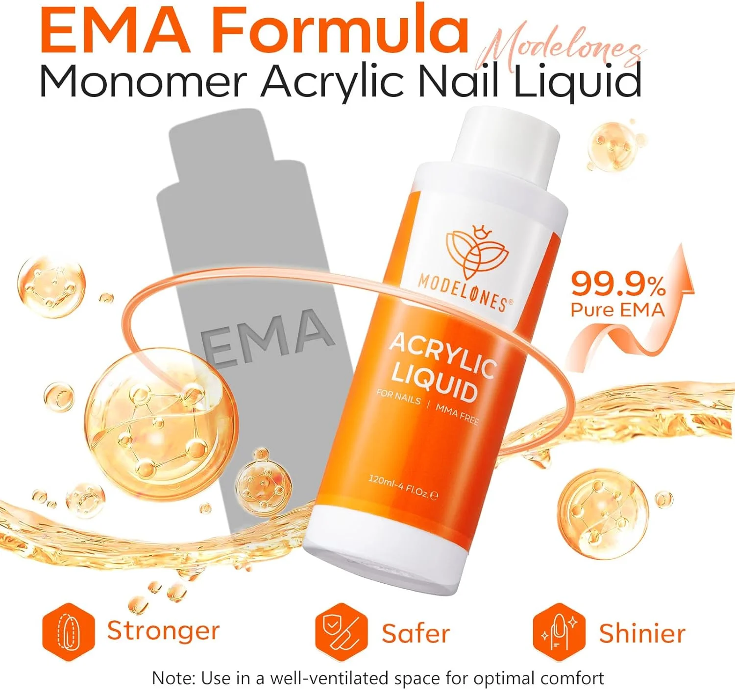 مونومر مدلونز 120 میلی لیتر، مایع اکریلیک برای پودر افزایش دهنده کاشت ناخن، مجسمه سازی سه بعدی، بدون MMA، بوی کم، بدون زردی، مناسب استفاده شخصی و سالن