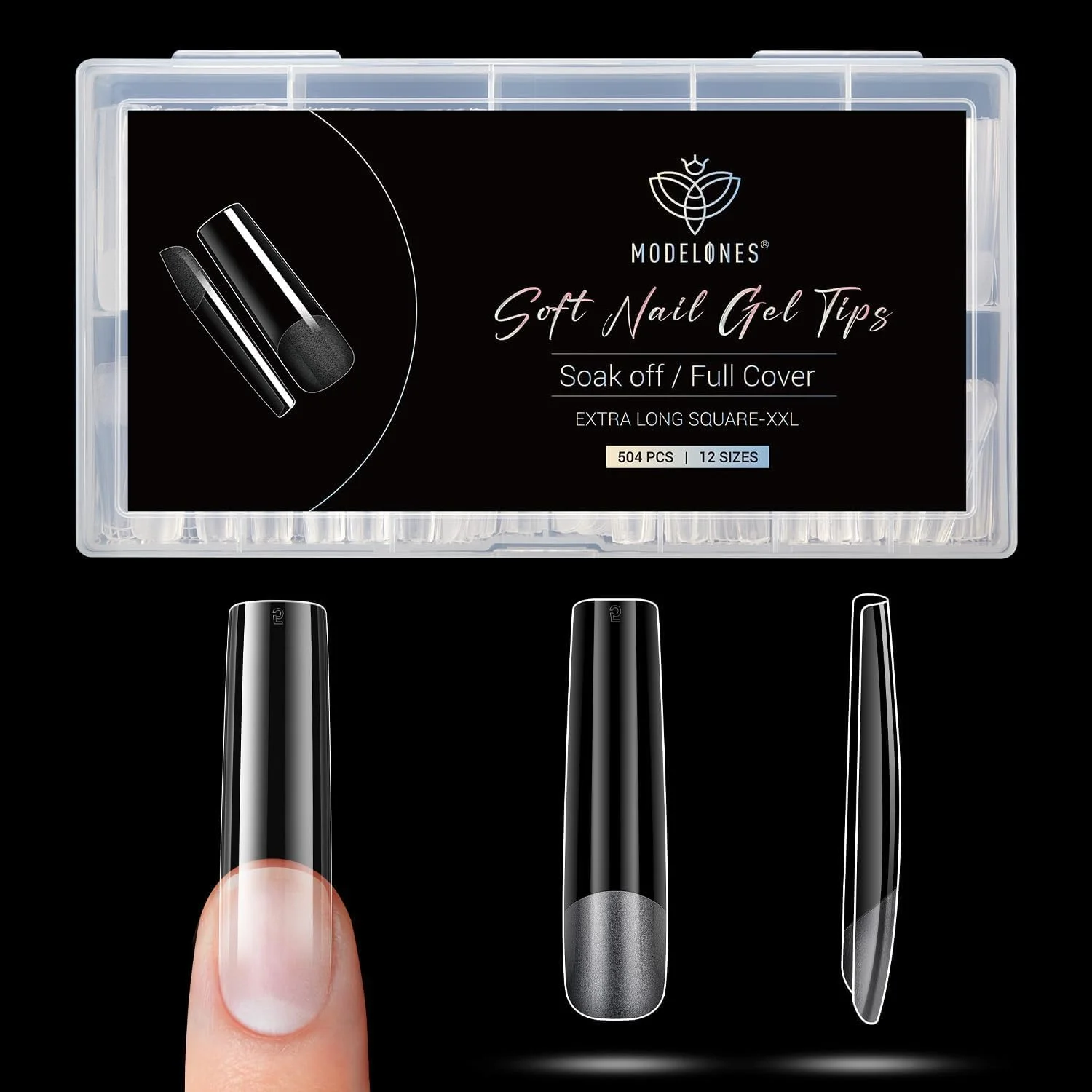 نکات ناخن مصنوعی مربعی بلند XXL مدلونز - 504 عدد نوک ژلی از پیش شکل داده شده نیمه مات پوشش کامل ژل اکریلیک شفاف ناخن های مصنوعی برای اکستنشن DIY سالن 12 سایز