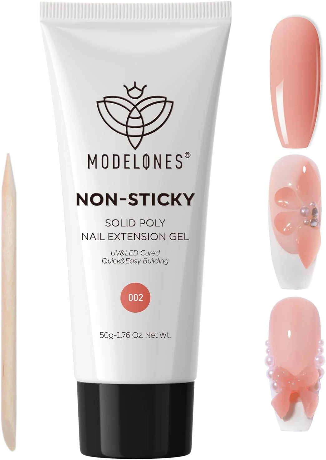 ژل سخت مدل‌اونز برای ناخن، ژل اکستنشن پلی غیر چسبنده و ارتقا یافته، رنگ برهنه برای مجسمه‌سازی و قالب‌گیری هنری سه بعدی، مناسب برای مبتدیان - 50 گرم