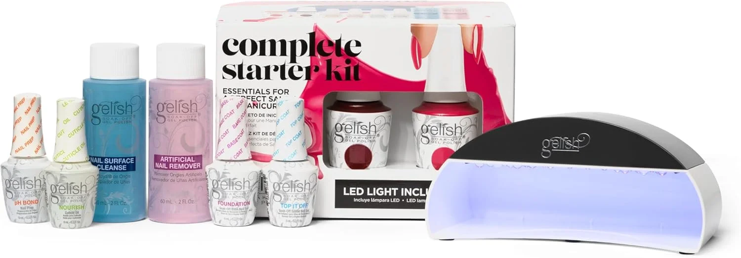 ست کامل شروع ژلیش شامل پی اچ باند، لایه پایه، لایه رویی، روغن کوتیکول، پاک کننده لاک و تمیز کننده، دو رنگ لاک ناخن 15 میلی لیتر