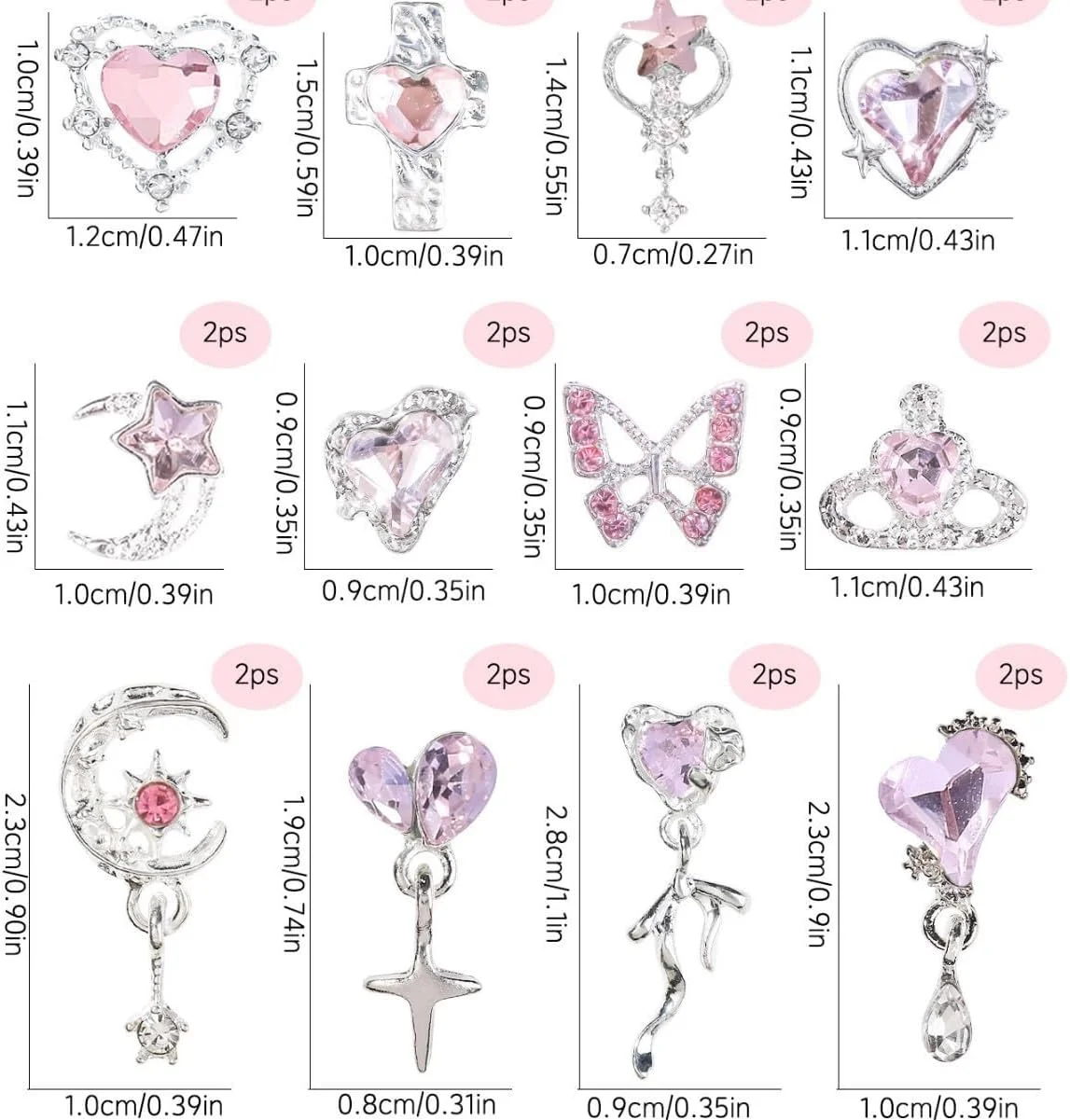 نگین ناخن یلاژوی 24 عددی - تزئینات سه بعدی ناخن با سنگ های قیمتی (پروانه، ستاره) - نگین های براق و زیبا برای طراحی ناخن و مانیکور (صورتی)