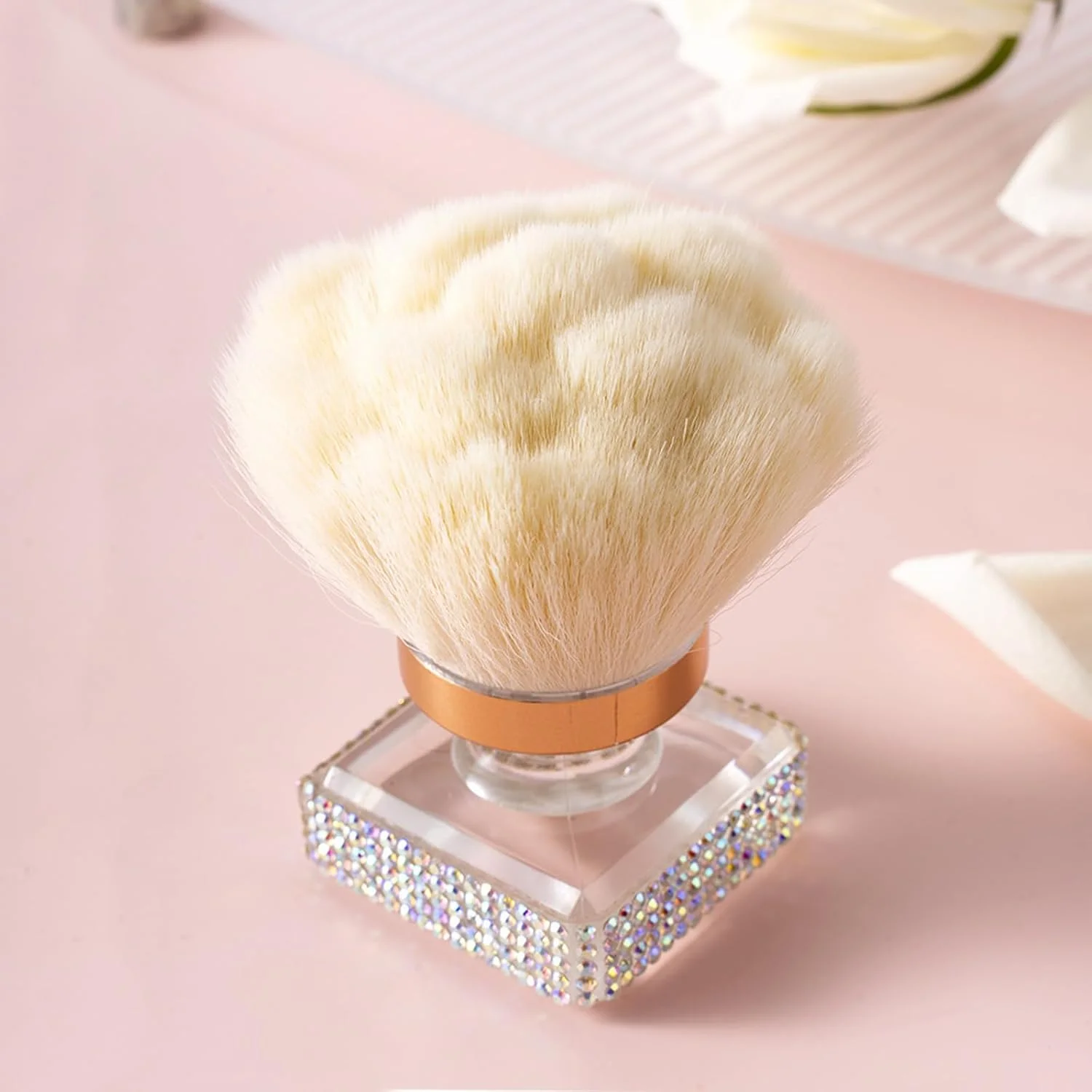 برس گردگیری ناخن YelaJoy، برس آرایشی نگین دار درخشان، برای لوازم نظافت ناخن، برس های هنری طرح گل اکریلیک (سفید)