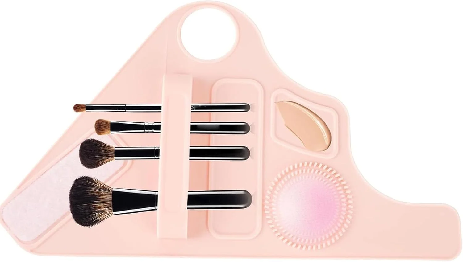 پالت ترکیب رنگ آرایشی تزویق با بند مچی، کیف مسافرتی سیلیکونی برس آرایشی، ابزار بند دار جعبه نمایش لوازم آرایشی حرفه ای برای پالت رنگدانه هنر آرایش ناخن، تمیز کننده آسان (صورتی)