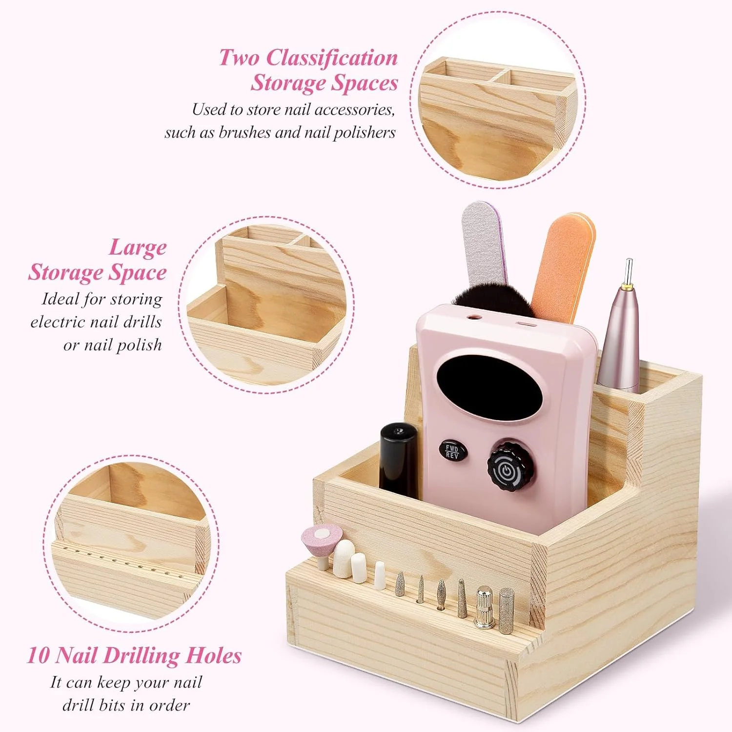 نگهدارنده سر سوهان ناخن تزویق، سازمان دهنده بادوام سر سوهان پولیش و سنگ زنی هنر ناخن، جعبه نگهداری و نمایشگر چوبی 10 سوراخه دستگاه سوهان ناخن، برای استفاده خانگی، سالن ناخن نگهدارنده سر سوهان ناخن تزویق، سازمان دهنده بادوام سر سوهان پولیش و سنگ زنی هنر ناخن، جعبه نگهداری و نمایشگر چوبی 10 سوراخه دستگاه سوهان ناخن، برای استفاده خانگی، سالن ناخن