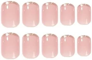 ناخن مصنوعی مربعی کوتاه تزویق، ناخن های صورتی با نوک فرانسوی و طرح های اکلیلی حاشیه طلایی، ناخن های اکریلیک با روکش ژل براق، کیت چسب ناخن قابل استفاده مجدد