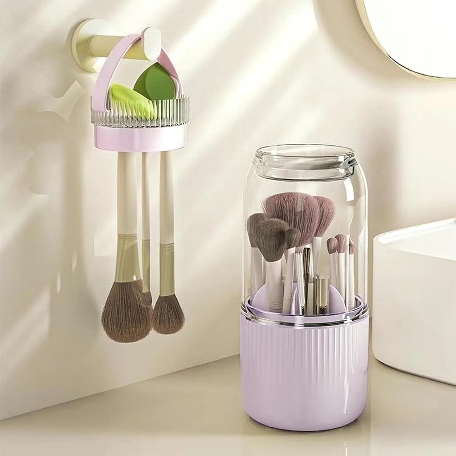 جا براش آرایشی چرخشی 360 درجه تزویق، سازمان دهنده لوازم آرایشی پلاستیکی بنفش با عملکرد تمیز کردن و خشک کردن، لوازم آرایشی، براش صورت، لاک ناخن، لوازم هنری، سازمان دهنده رومیزی میز آرایش خانگی جا براش آرایشی چرخشی 360 درجه تزویق، سازمان دهنده لوازم آرایشی پلاستیکی بنفش با عملکرد تمیز کردن و خشک کردن، لوازم آرایشی، براش صورت، لاک ناخن، لوازم هنری، سازمان دهنده رومیزی میز آرایش خانگی