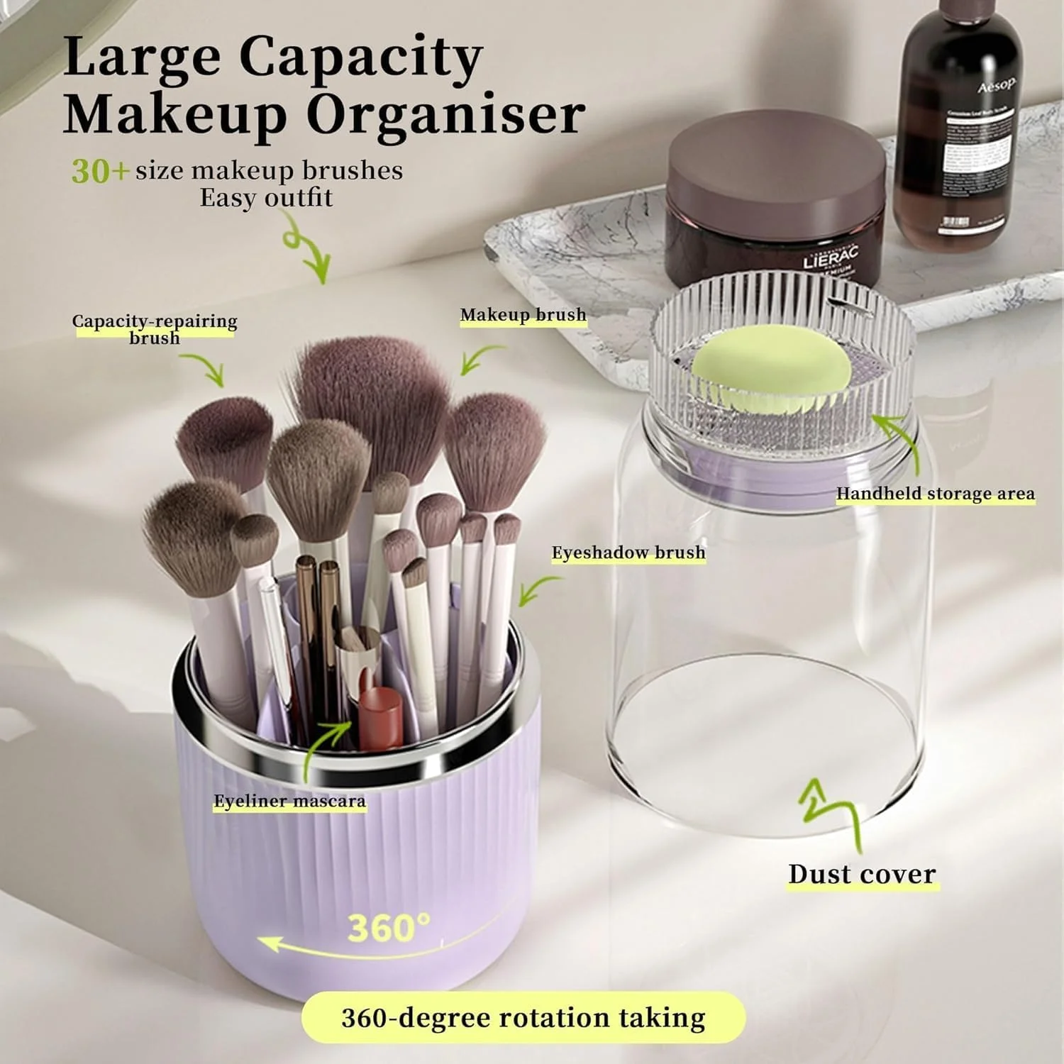 جا براش آرایشی چرخشی 360 درجه تزویق، سازمان دهنده لوازم آرایشی پلاستیکی بنفش با عملکرد تمیز کردن و خشک کردن، لوازم آرایشی، براش صورت، لاک ناخن، لوازم هنری، سازمان دهنده رومیزی میز آرایش خانگی جا براش آرایشی چرخشی 360 درجه تزویق، سازمان دهنده لوازم آرایشی پلاستیکی بنفش با عملکرد تمیز کردن و خشک کردن، لوازم آرایشی، براش صورت، لاک ناخن، لوازم هنری، سازمان دهنده رومیزی میز آرایش خانگی