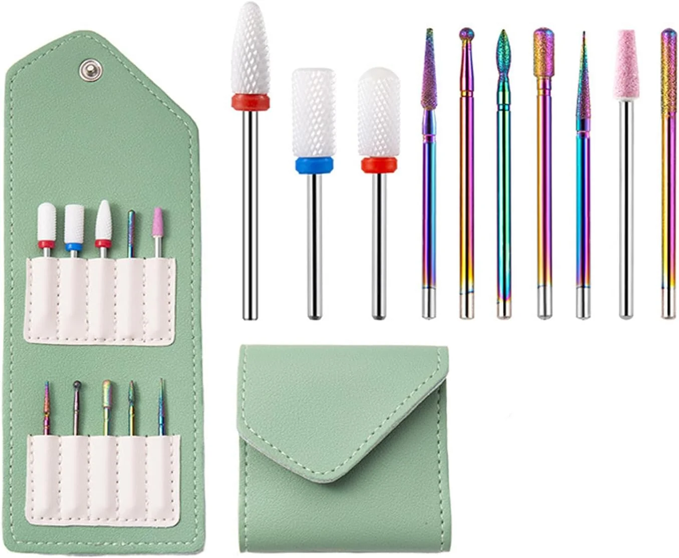 مجموعه سر سوهان ناخن تزویق با کیف نگهداری، 10 عدد سر سوهان ناخن به همراه برس تمیز کننده، مجموعه سر سوهان حرفه ای برای ناخن های ژلی و اکریلیک، از بین برنده پوست های مرده