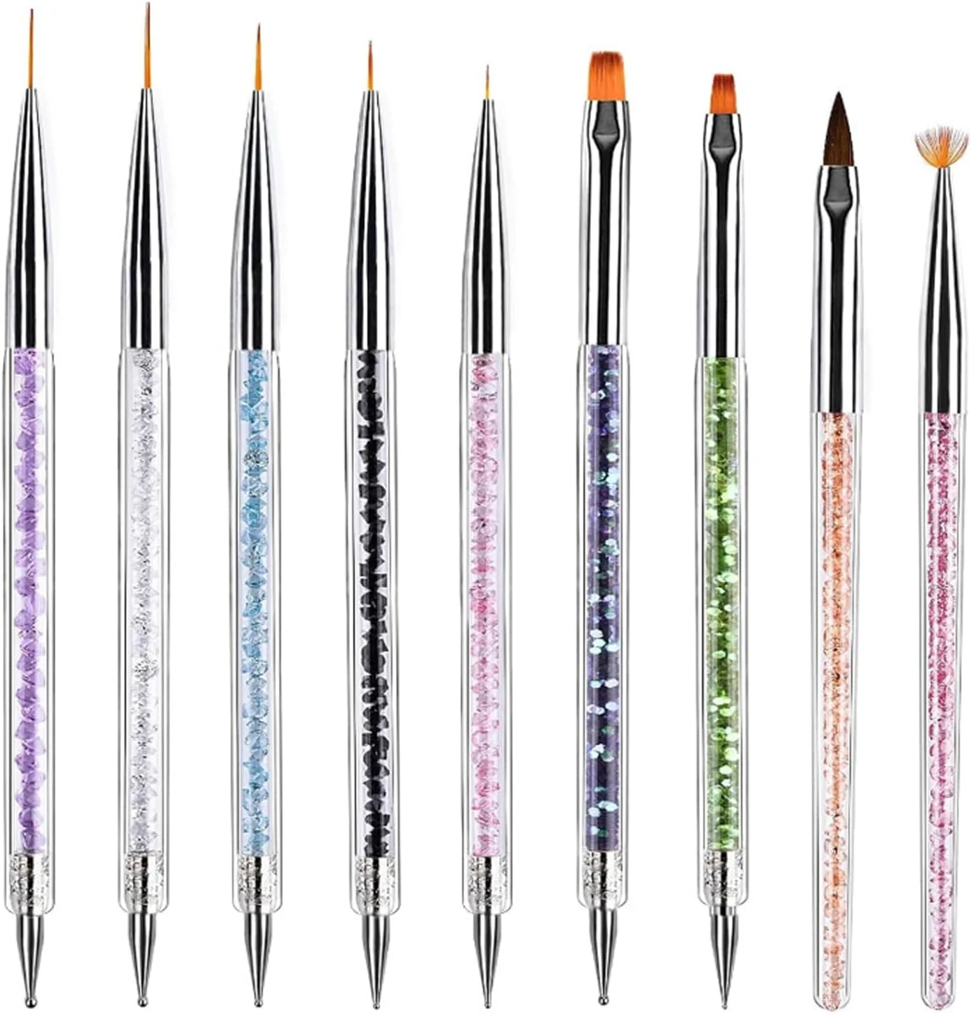 ست قلم طراحی ناخن تزویق، ۹ تکه شامل قلم لاینر و قلم نقطه گذاری، مناسب استفاده خانگی و سالن های حرفه ای، دسته های براق، ابزار طراحی آسان برای مبتدیان و طراحی های DIY