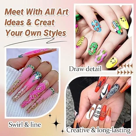 ست قلم موی طراحی ناخن آکریلیک دو سر تزویق، ست ابزار طراحی و نقاشی لاک ژل ناخن، قلم موی نقطه گذاری پلیمر، مناسب برای خطوط بلند و نقاشی ظریف (مشکی، 6 عدد)