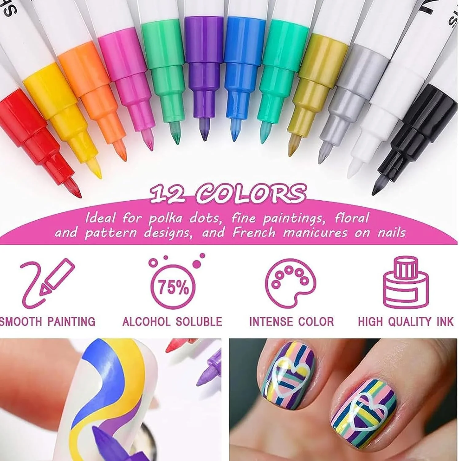 مجموعه ۱۲ رنگی قلم طراحی ناخن سه بعدی تزویق، قلم نقطه گذاری اکریلیک ناخن، قلم خط کشی طراحی ناخن برای طراحی هنری ناخن، مناسب برای استفاده در خانه و سالن مجموعه ۱۲ رنگی قلم طراحی ناخن سه بعدی تزویق، قلم نقطه گذاری اکریلیک ناخن، قلم خط کشی طراحی ناخن برای طراحی هنری ناخن، مناسب برای استفاده در خانه و سالن