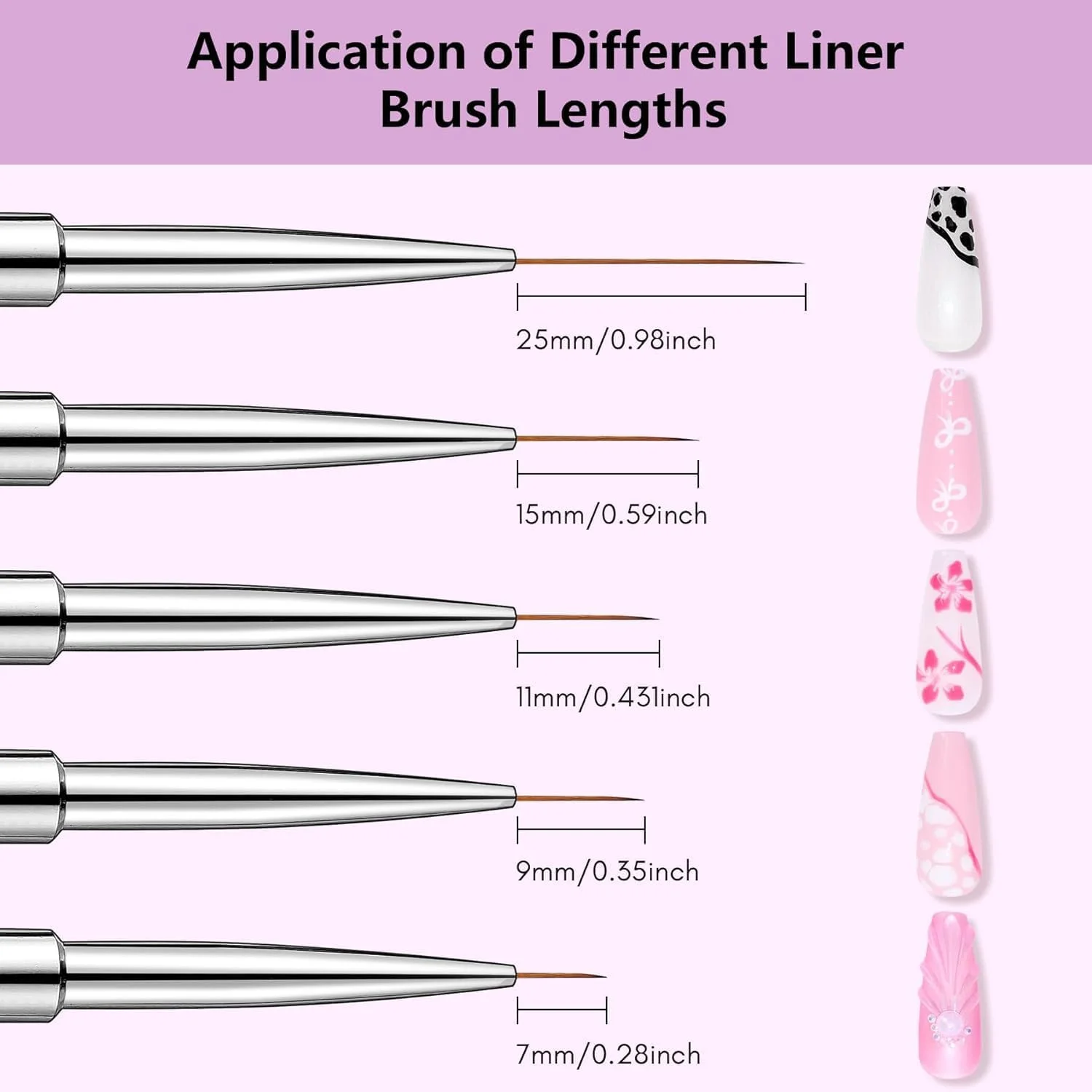 ست قلم موی طراحی ناخن تزویق، 5 قلم موی خطی ظریف (7/9/11/15/25 میلی متر)، قلم موی طراحی ناخن با درپوش، مناسب برای ژل سه بعدی ناخن و نقاشی طراحی ناخن (5 عدد) ست قلم موی طراحی ناخن تزویق، 5 قلم موی خطی ظریف (7/9/11/15/25 میلی متر)، قلم موی طراحی ناخن با درپوش، مناسب برای ژل سه بعدی ناخن و نقاشی طراحی ناخن (5 عدد)