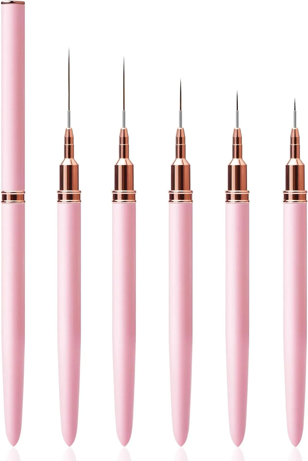 قلم موی طراحی ناخن تزویق - ست 5 عددی قلم موی طراحی ناخن برای خطوط بلند، قلم موی طراحی ناخن برای جزئیات، قلم موی نقاشی و طراحی ناخن برای سالن های آرایشی 7/9/11/15/25 میلی متر
