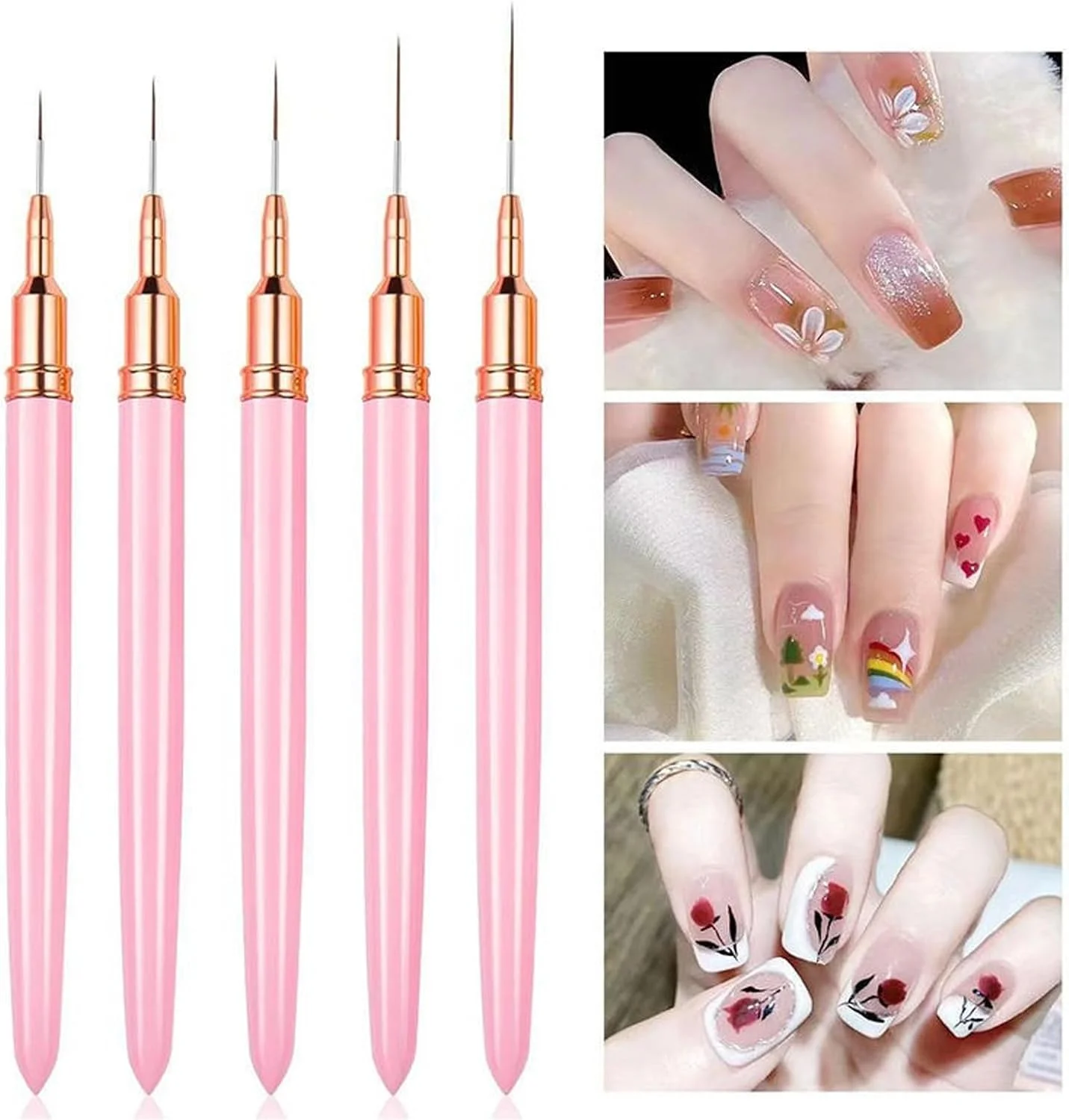 قلم موی طراحی ناخن تزویق - ست 5 عددی قلم موی طراحی ناخن برای خطوط بلند، قلم موی طراحی ناخن برای جزئیات، قلم موی نقاشی و طراحی ناخن برای سالن های آرایشی 7/9/11/15/25 میلی متر