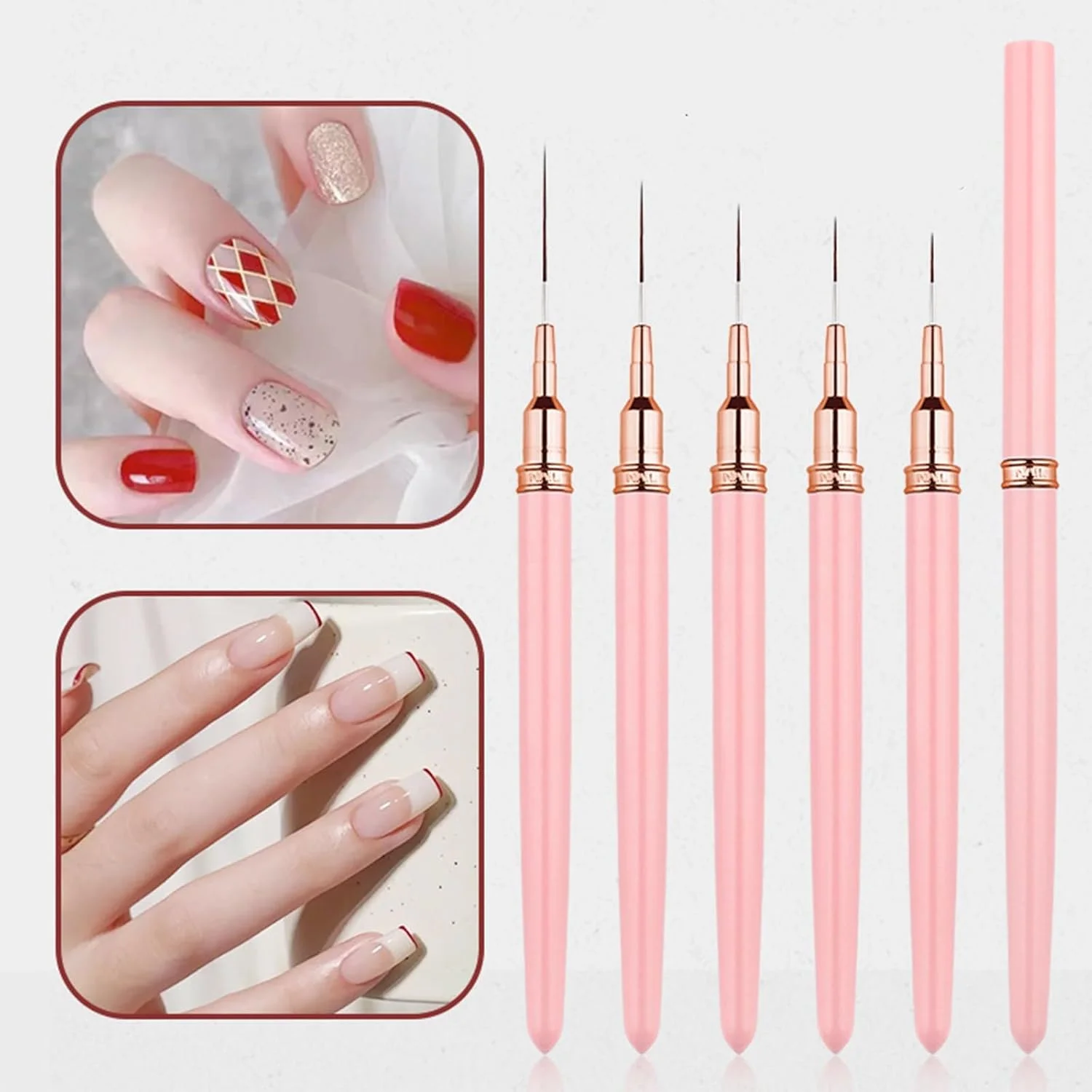 قلم موی طراحی ناخن تزویق - ست 5 عددی قلم موی طراحی ناخن برای خطوط بلند، قلم موی طراحی ناخن برای جزئیات، قلم موی نقاشی و طراحی ناخن برای سالن های آرایشی 7/9/11/15/25 میلی متر