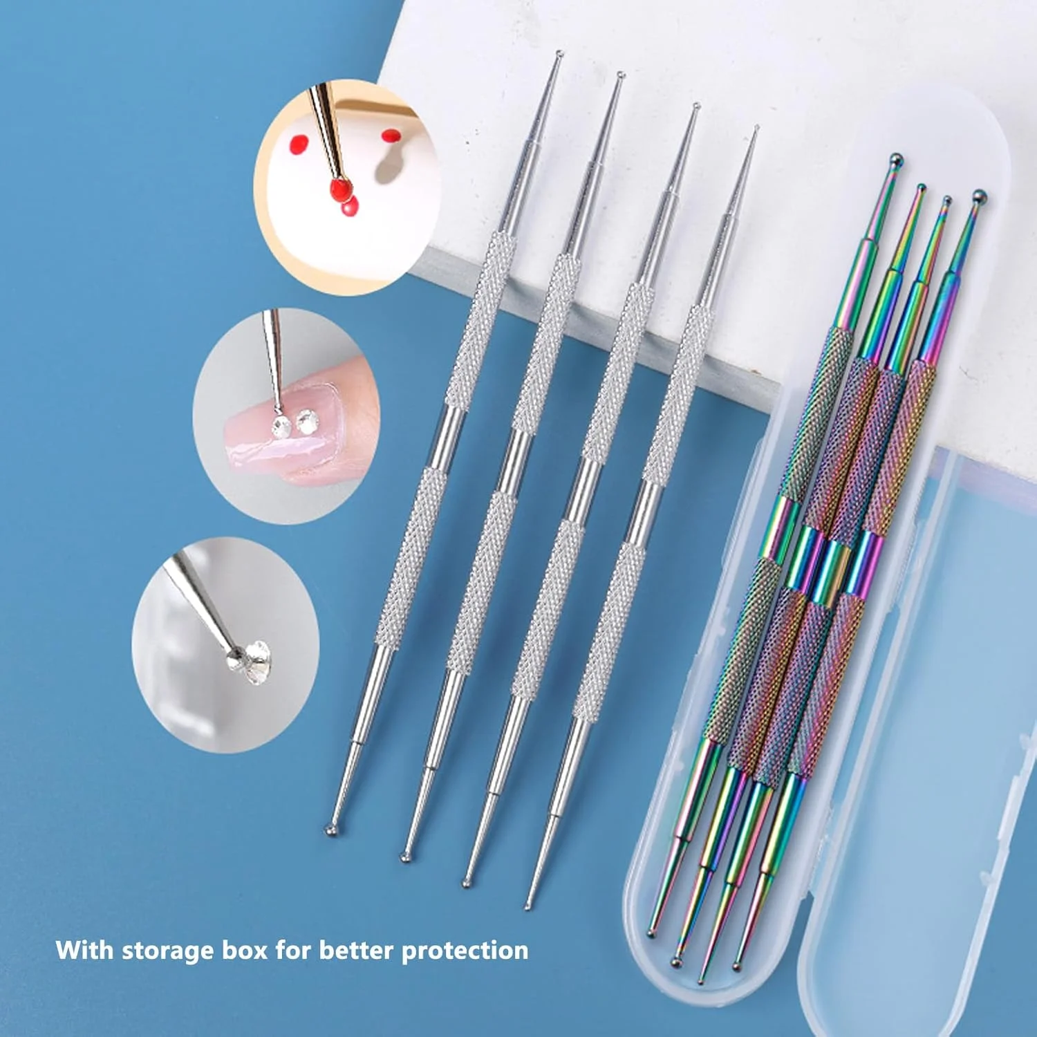 ست ابزار طراحی ناخن Cryfokt شامل ۸ عدد قلم نقطه گذاری، قلم طراحی دو سر برای طراحی و مانیکور ناخن به همراه جعبه نگهداری، مناسب برای طراحی های DIY ناخن ست ابزار طراحی ناخن Cryfokt شامل ۸ عدد قلم نقطه گذاری، قلم طراحی دو سر برای طراحی و مانیکور ناخن به همراه جعبه نگهداری، مناسب برای طراحی های DIY ناخن