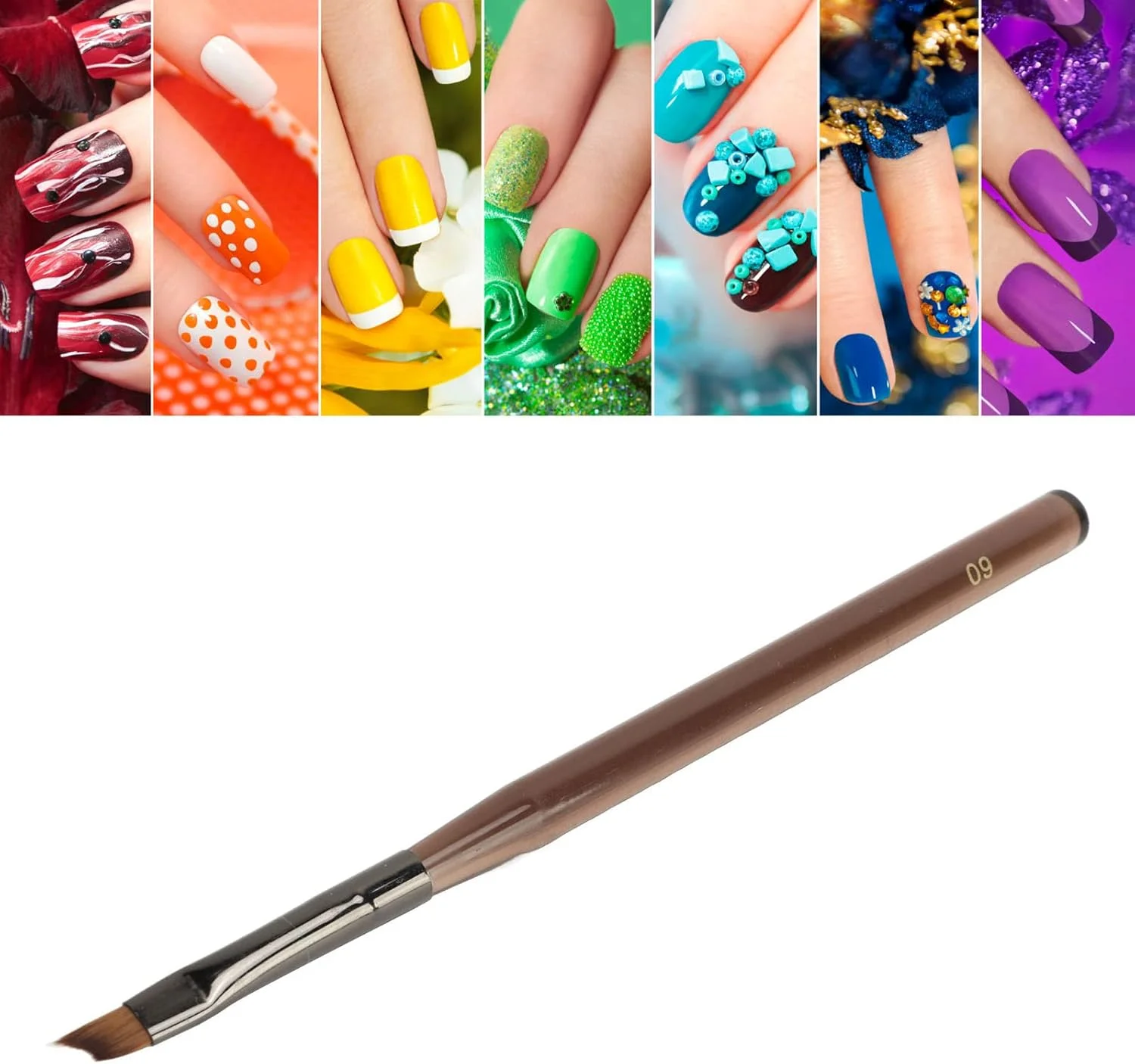 قلم موی طراحی ناخن، قلم موی لاک ژل، قلم موی نقاشی طراحی ناخن نایلونی، ابزار طراحی ناخن DIY، قلم موی طراحی ناخن ژل، ابزار طراحی مانیکور برای ناخن ژل UV سالن خانگی (09 قلم موی مورب)