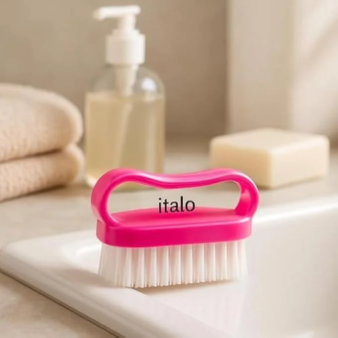 برس ناخن صورتی Fitto - ابزار تمیز کننده ناخن برای مانیکور و پدیکور، برس ناخن و کوتیکول، قابل شستشو و مناسب مسافرت