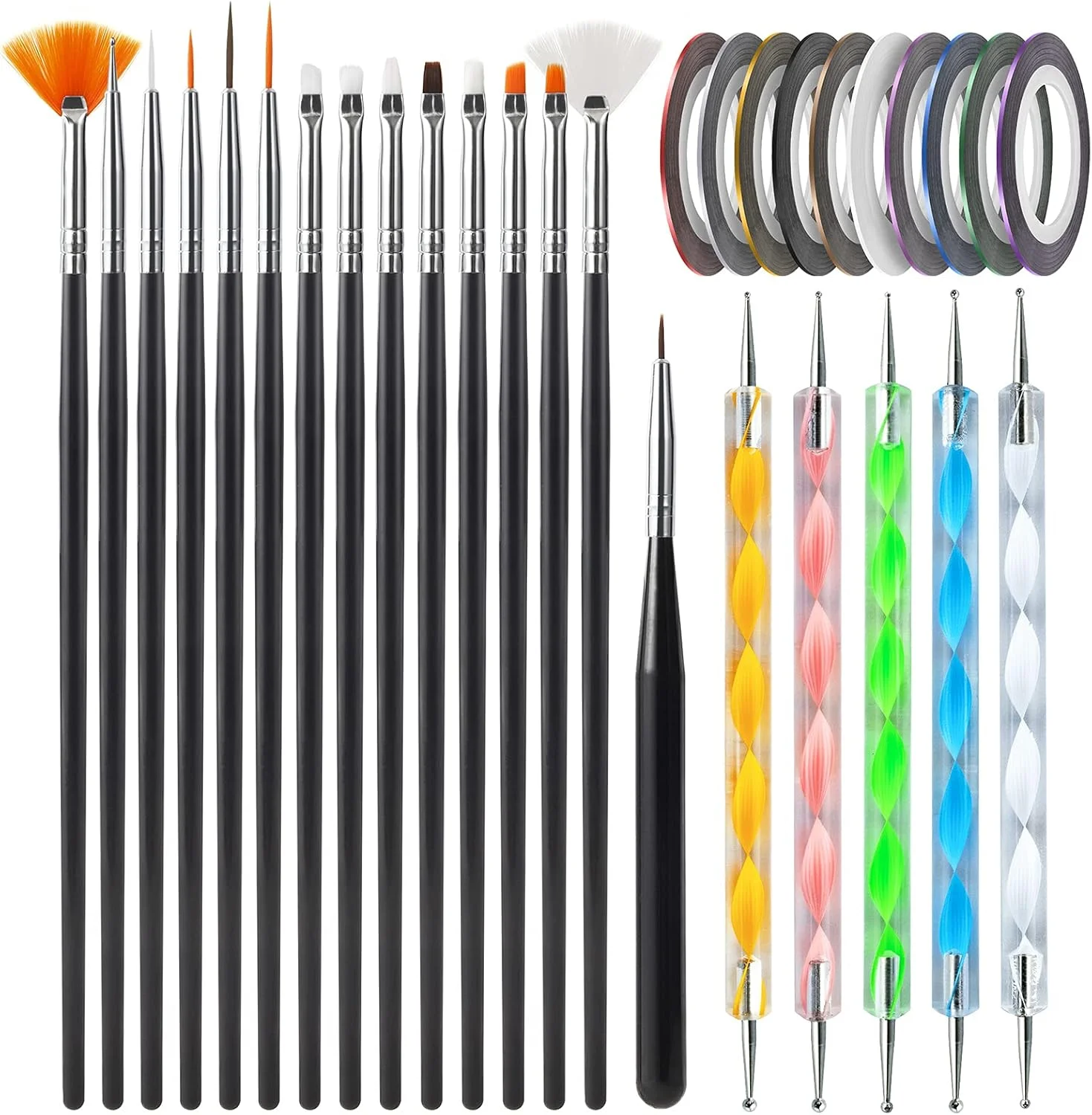 ست قلموهای طراحی ناخن Artdone، ست ابزار طراحی ناخن، ابزار نقطه گذاری ناخن، برس گردگیری ناخن، قلموهای نواری طراحی ناخن برای خطوط بلند، قلم طراحی ناخن برای طراحی ناخن…