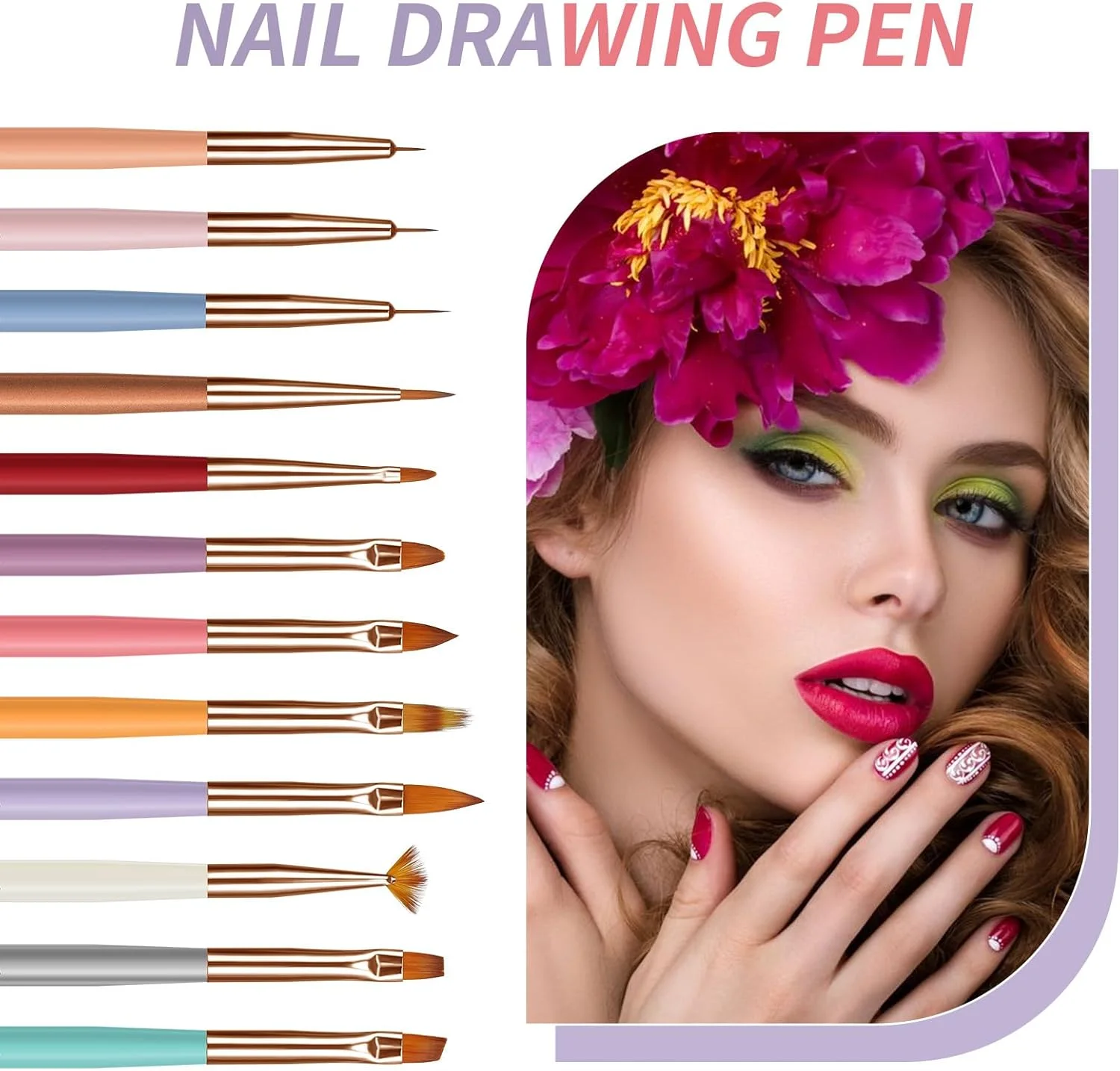 ست ابزار طراحی ناخن Artdone، شامل قلم‌های دو طرفه، برس‌های طراحی ناخن، قلم طراحی لاک ژل و برس‌های ظریف برای طراحی و نقاشی ناخن.