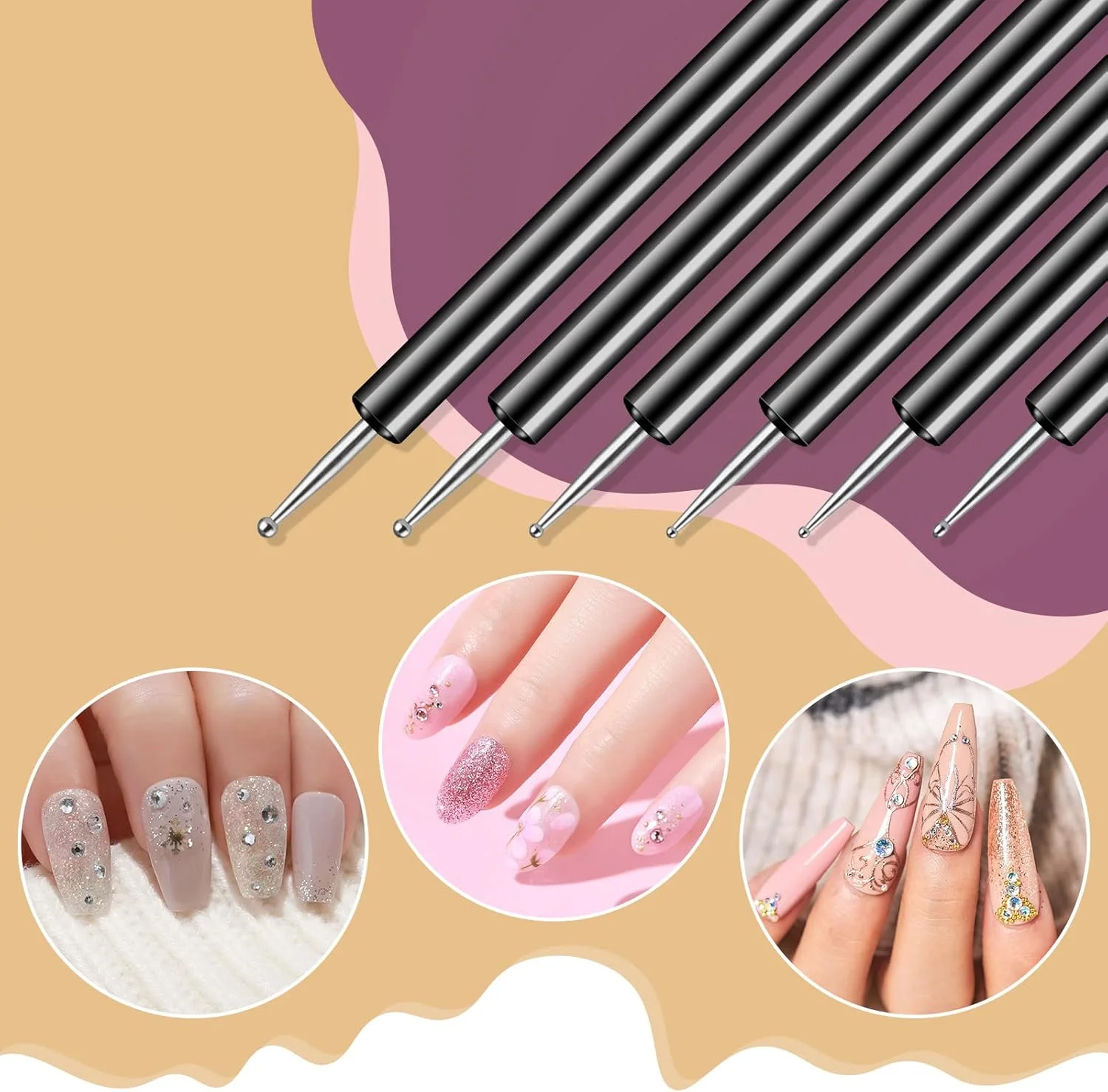 مجموعه ابزار طراحی ناخن Artdone شامل 6 قلم دو سر، برس طراحی ناخن، قلم طراحی لاک ژل، مناسب برای طراحی، نقاشی و ایجاد جزئیات ظریف