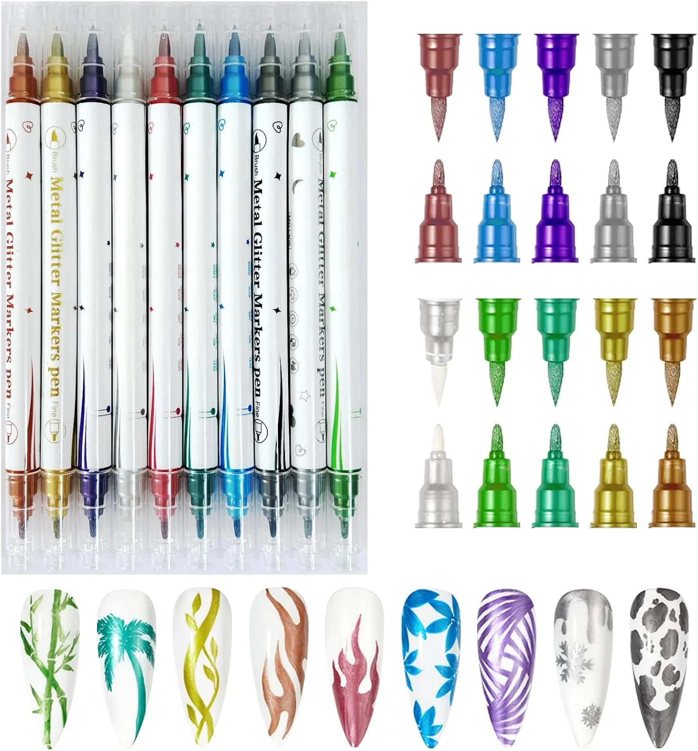 مجموعه ماژیک های متالیک 10 رنگ NALACAL، قلم های طراحی ناخن دو سر، قلم های نقاشی سنگ، قلم های هنری اسکرپ بوک، قلم های رنگ غیر سمی برای سنگ، سرامیک، کارت سازی، صنایع دستی اسکرپ بوک، صنایع دستی DIY