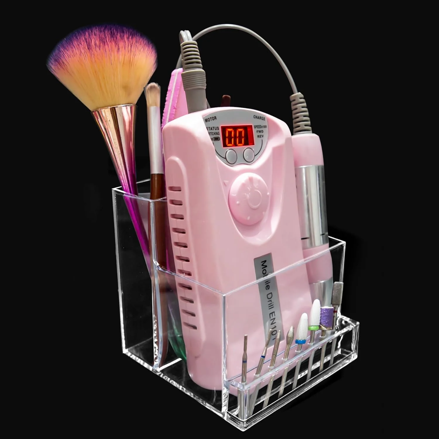 نگهدارنده مته ناخن، جعبه نگهداری سری های ناخن، سازمان دهنده سوهان و پولیش ناخن، جعبه نگهداری 10 سوراخه برای نمایش سر مته، سوهان و برس ناخن، استند اکریلیک