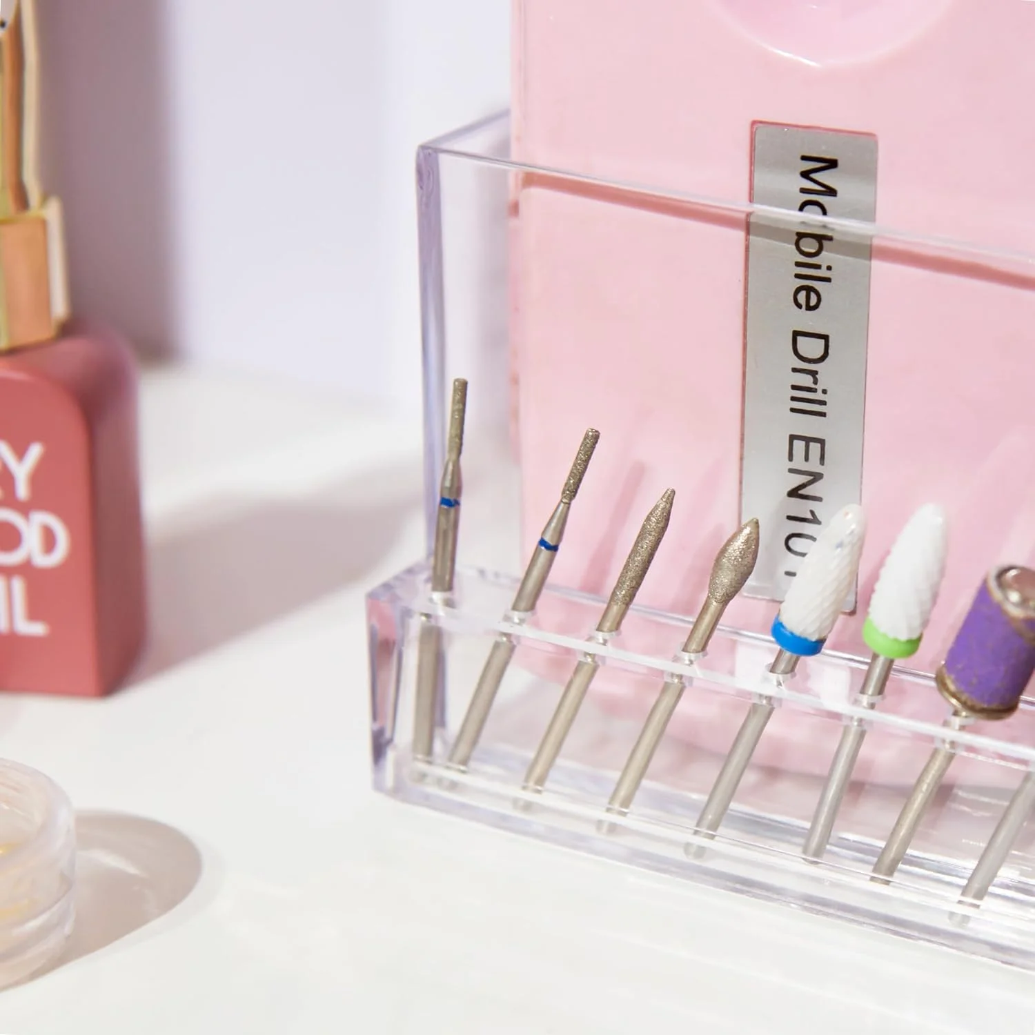 نگهدارنده مته ناخن، جعبه نگهداری سری های ناخن، سازمان دهنده سوهان و پولیش ناخن، جعبه نگهداری 10 سوراخه برای نمایش سر مته، سوهان و برس ناخن، استند اکریلیک