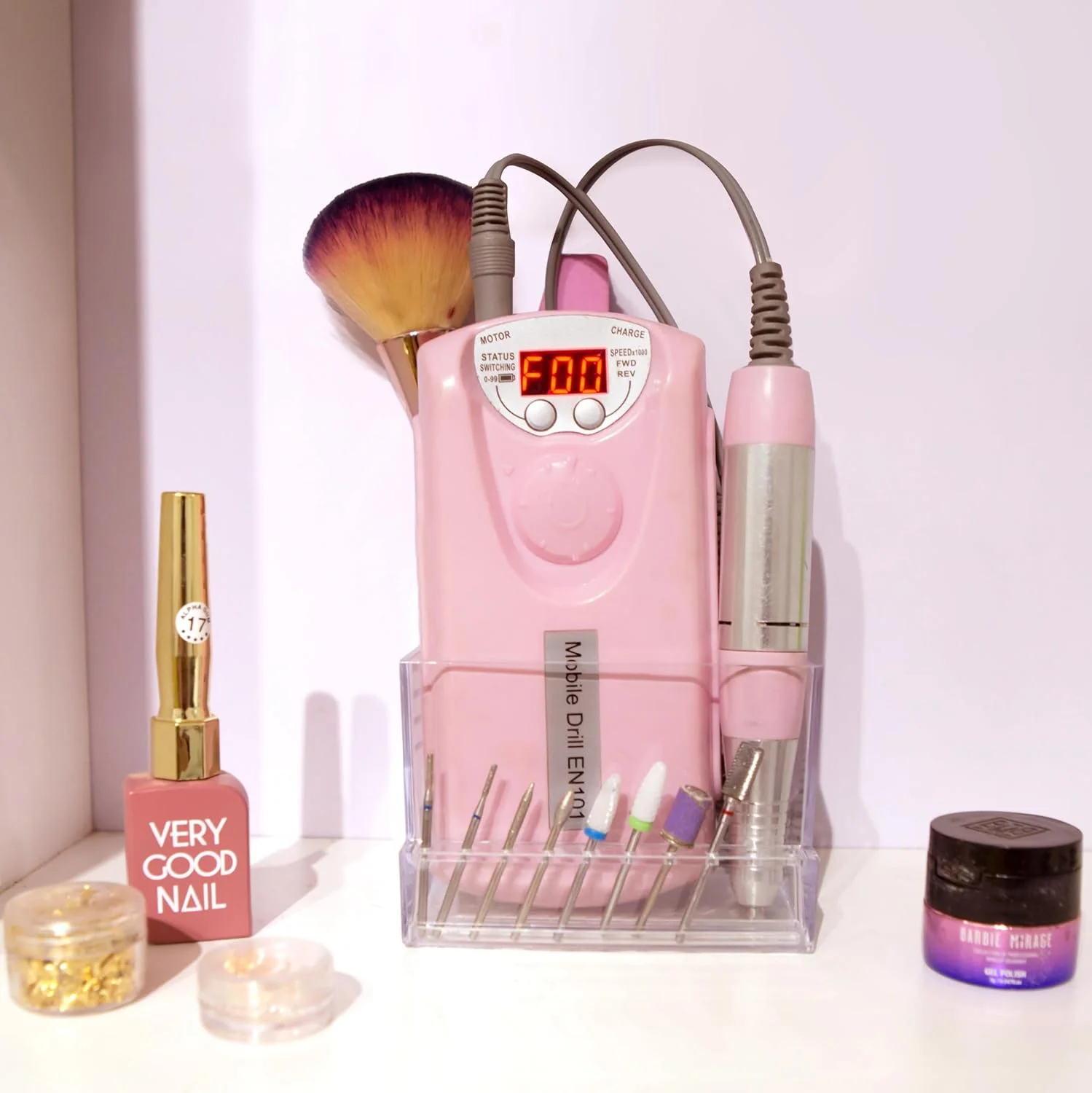 نگهدارنده مته ناخن، جعبه نگهداری سری های ناخن، سازمان دهنده سوهان و پولیش ناخن، جعبه نگهداری 10 سوراخه برای نمایش سر مته، سوهان و برس ناخن، استند اکریلیک