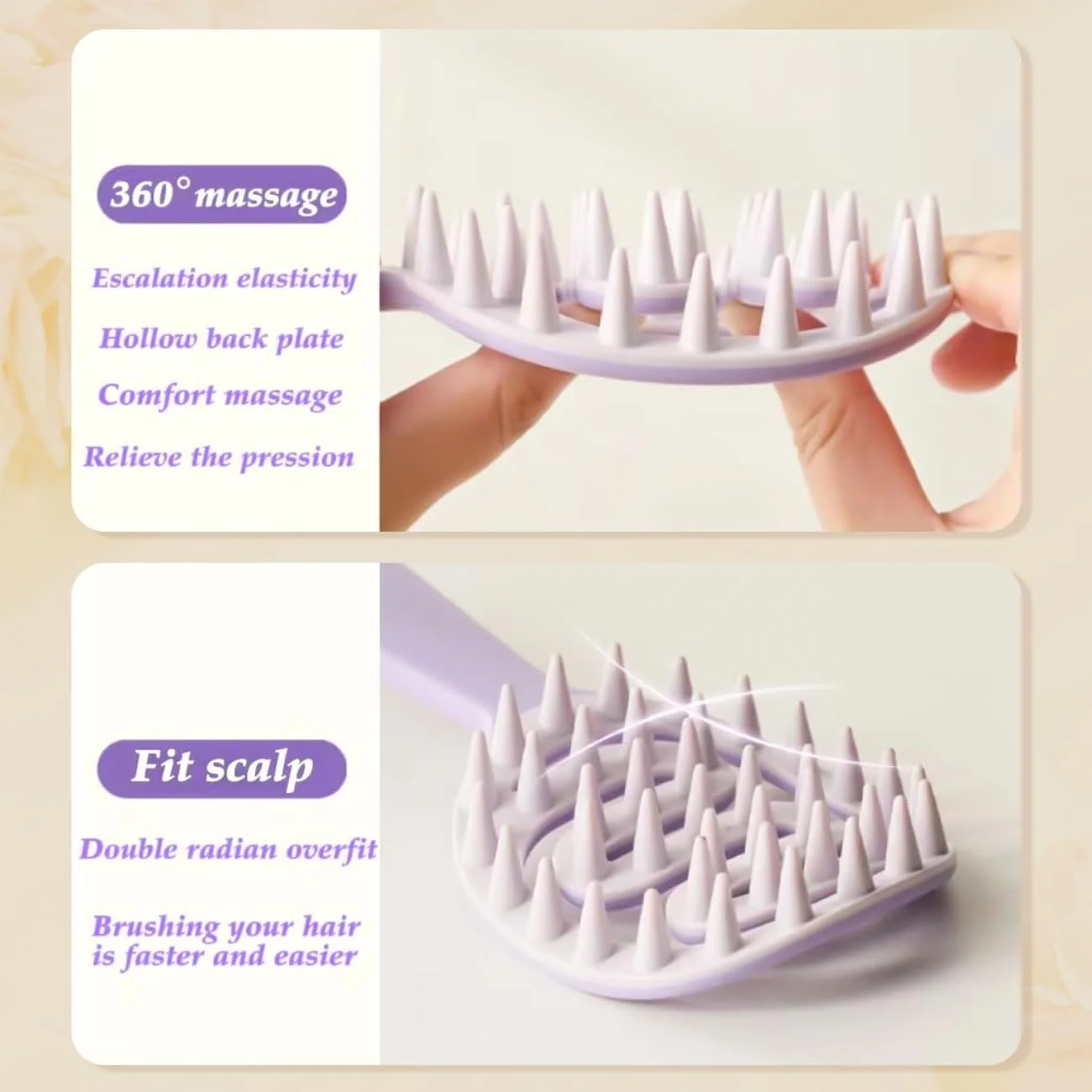 برس شامپو سر NALACAL، برس باز کننده گره موی خشک و مرطوب با تهویه، برس مراقبت از پوست سر، برس شامپو موی نرم برای لایه برداری پوست سر و رفع شوره سر (بنفش)