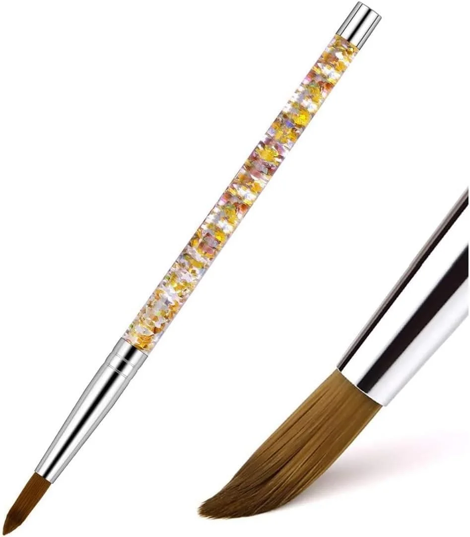 قلم موی کاشت ناخن اکریلیک، موی سمور خالص، گرد و بیضی، قلم موی حرفه ای طراحی ناخن با دسته اکلیلی مایع مخصوص برای استفاده در مانیکور و پدیکور (سایز 8) - 1 عدد