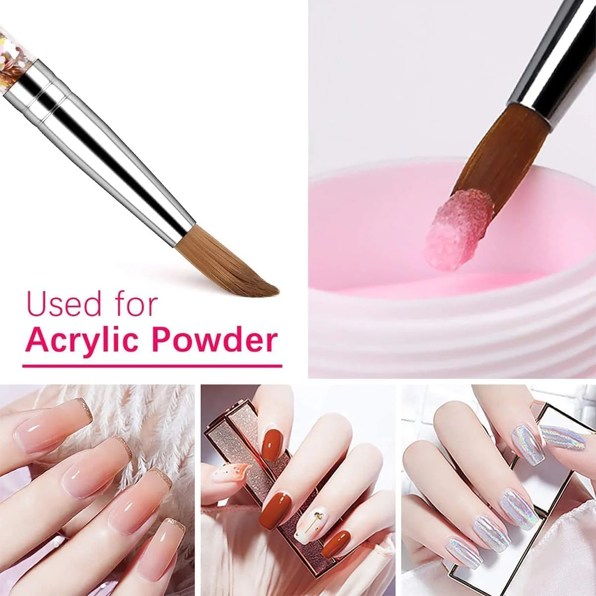 قلم موی کاشت ناخن اکریلیک، موی سمور خالص، گرد و بیضی، قلم موی حرفه ای طراحی ناخن با دسته اکلیلی مایع مخصوص برای استفاده در مانیکور و پدیکور (سایز 8) - 1 عدد قلم موی کاشت ناخن اکریلیک، موی سمور خالص، گرد و بیضی، قلم موی حرفه ای طراحی ناخن با دسته اکلیلی مایع مخصوص برای استفاده در مانیکور و پدیکور (سایز 8) - 1 عدد