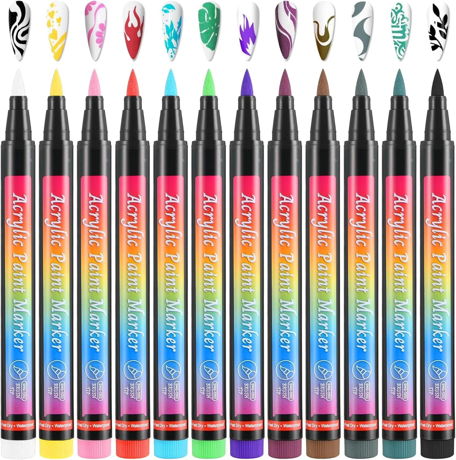 ست ۱۲ رنگ قلم طراحی ناخن، قلم لاک ضد آب، ماژیک نقاشی، ابزار نقطه گذاری ناخن گرافیتی، قلم نقاشی سریع خشک شونده با نوک نرم، قلم های رنگ اکریلیک برای طراحی ناخن