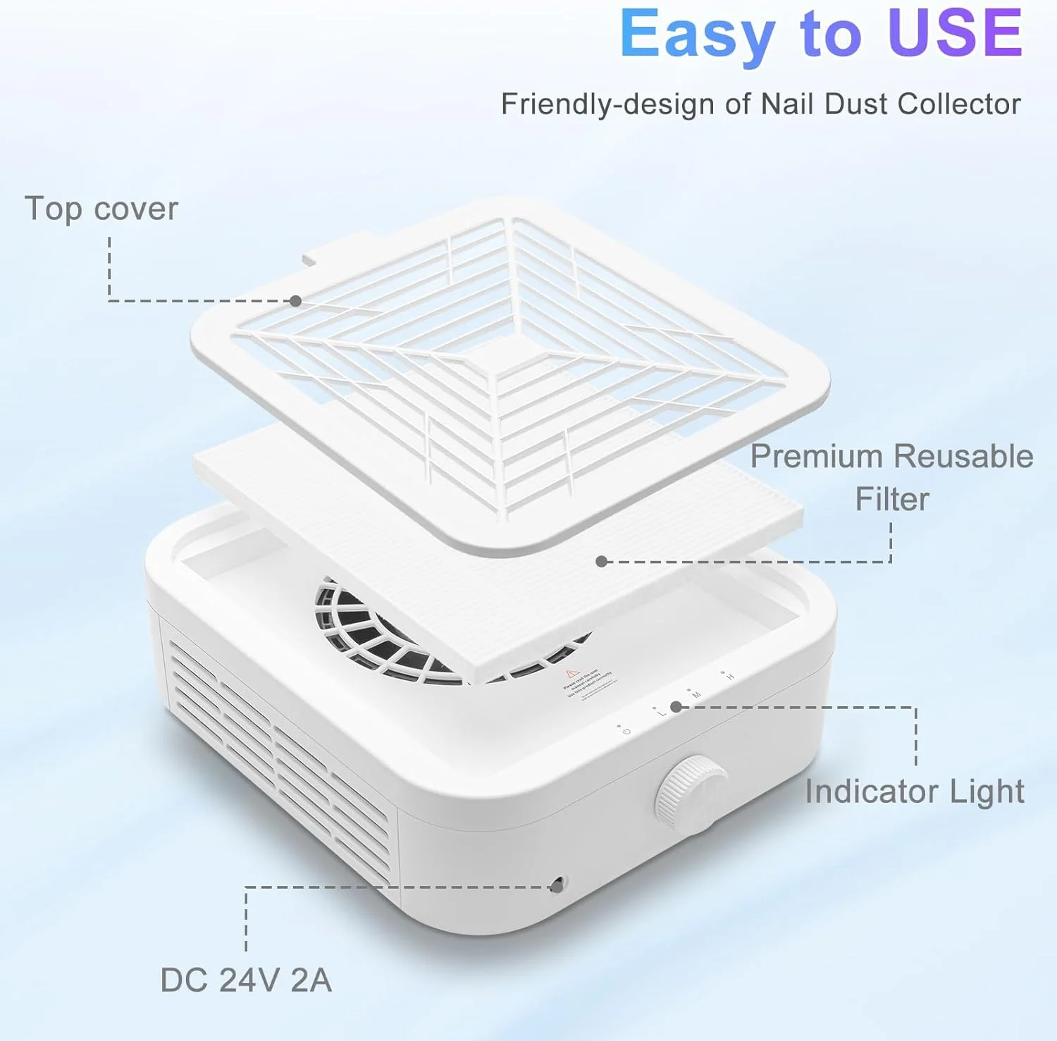 دستگاه جمع کننده گرد و غبار ناخن NALACAL، 120 وات با صدای کم و قدرت مکش قوی، دستگاه جمع کننده گرد و غبار ناخن حرفه ای با تنظیم 3 سرعته، بی صدا برای استفاده در سالن های خانگی با فیلترهای قابل استفاده مجدد