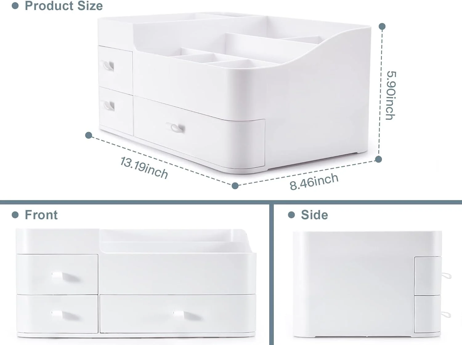 ارگانایزر لوازم آرایش با کشو، ارگانایزر رومیزی با ظرفیت بزرگ برای میز آرایش، حمام و اتاق خواب، مناسب برای نگهداری لوازم آرایشی، برس ها، سایه چشم، لوسیون، رژ لب و لاک ناخن