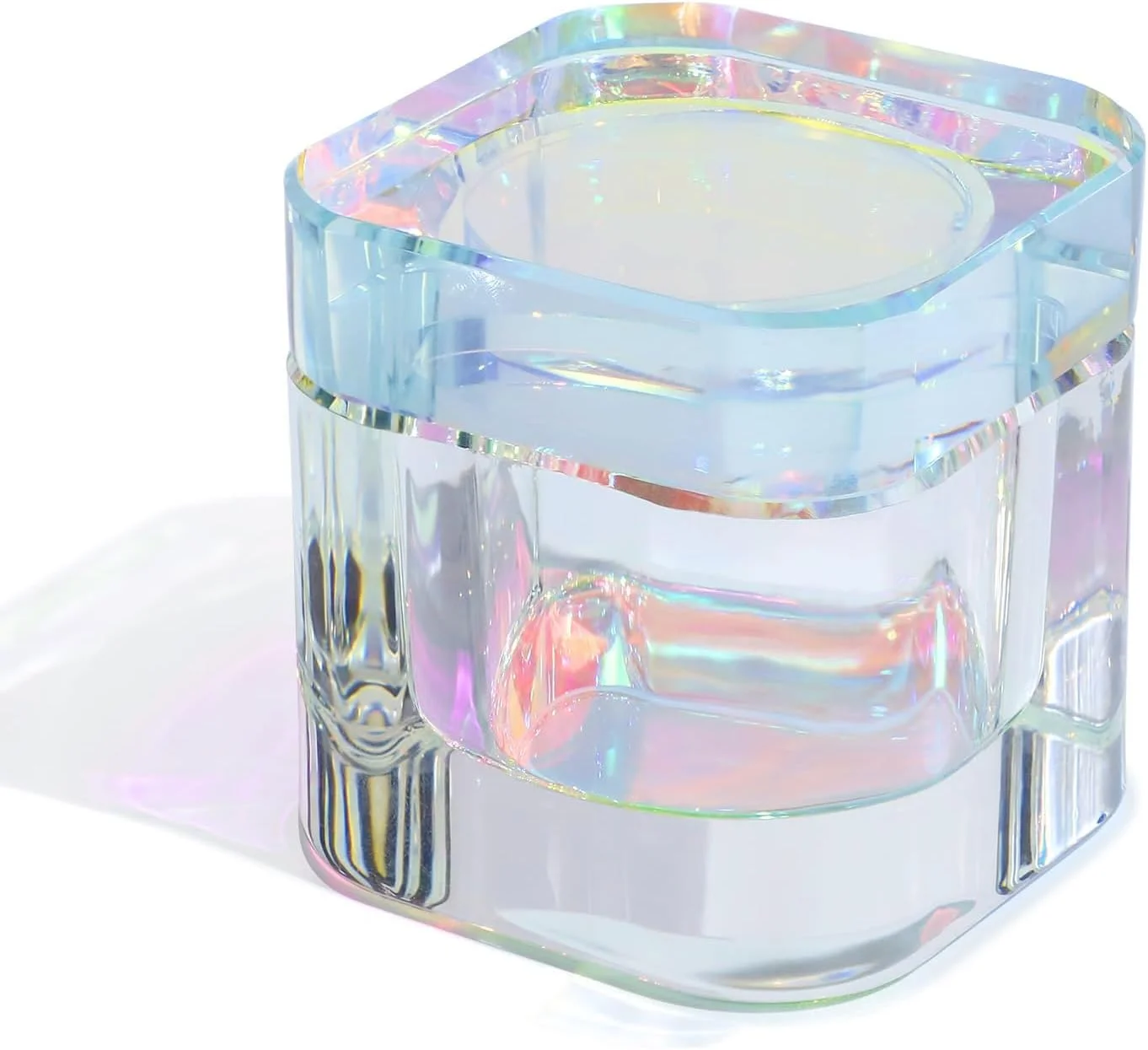 ظرف شیشه ای کریستالی با درب، ظرف چند منظوره هنر ناخن برای نگهداری مایع، پودر، مونومر، فنجان تمیز کننده برس ناخن، بادوام و رنگارنگ برای سالن و استفاده خانگی
