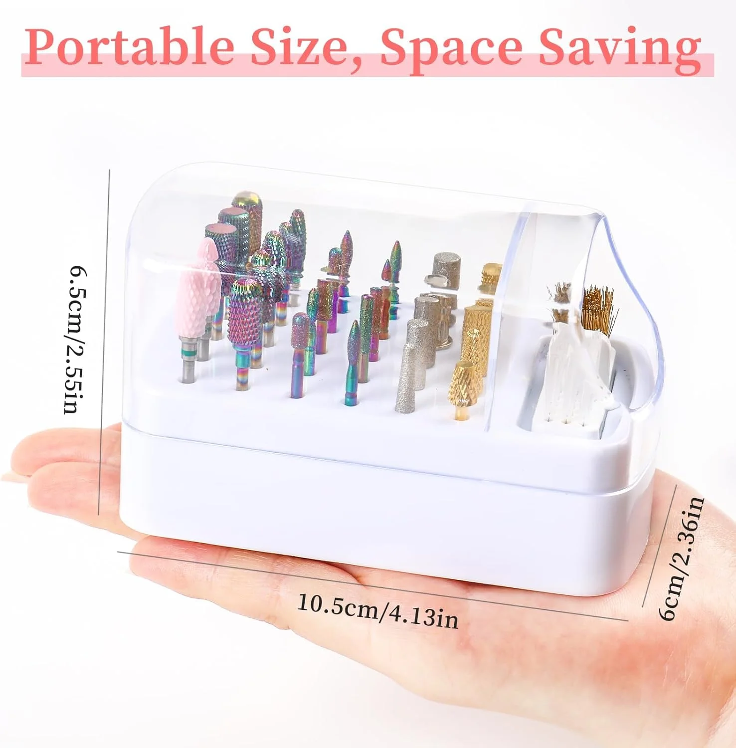 نگهدارنده مته ناخن 2 در 1 و جعبه برس تمیز کننده، جعبه سازمان دهنده استند نمایشگر ضد گرد و غبار 30 سوراخ برای ابزار مانیکور، محفظه اکریلیک سفید با برس های تمیز کننده