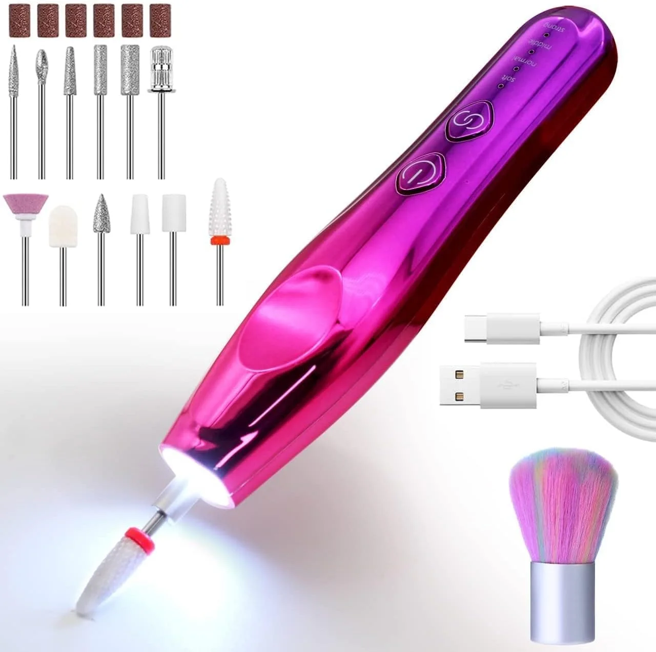 ست دریل ناخن برقی شارژی حرفه ای برای ناخن های اکریلیک، ست دستگاه دریل ناخن قابل حمل برای مانیکور پدیکور، سبک و قابل شارژ، ست سوهان برقی با سر دریل ناخن، نوارهای سمباده و برس گرد و غبار