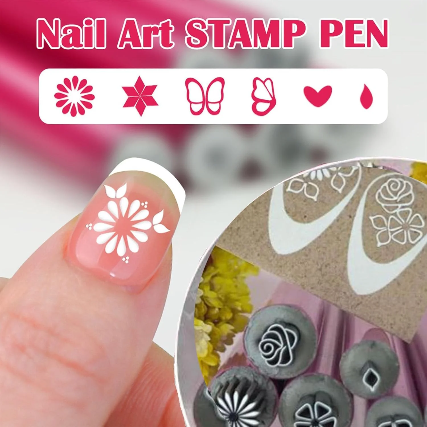 ست 15 عددی قلم مهر طراحی ناخن با طرح گل و پروانه، کیت جدید 2025، ابزار طراحی ناخن، مناسب برای مبتدیان طراحی ناخن DIY (15 تکه)