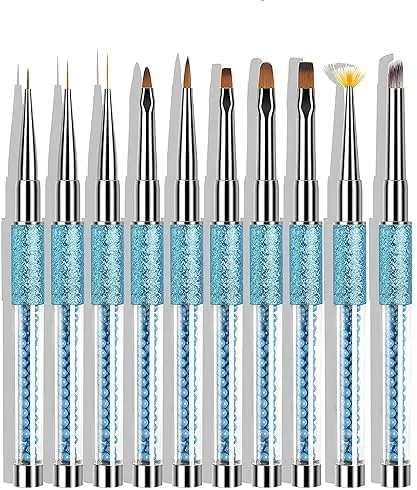 ست 10 عددی قلم موی طراحی ناخن آکریلیک KASTWAVE با موی سمور Kolinsky به همراه درپوش، قلم موی ساخت ناخن و ست قلم موی طراحی ناخن.