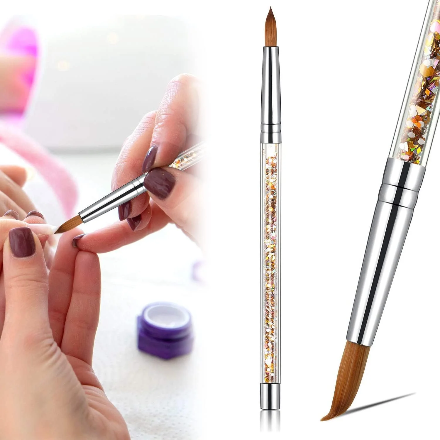 قلم طراحی ناخن اکریلیک حرفه ای KASTWAVE مدل Sable شماره 6 با دسته اکلیلی درخشان - ایده آل برای طراحی ناخن، مانیکور و پدیکور - 1 عدد برای طراحی های بی نقص ناخن