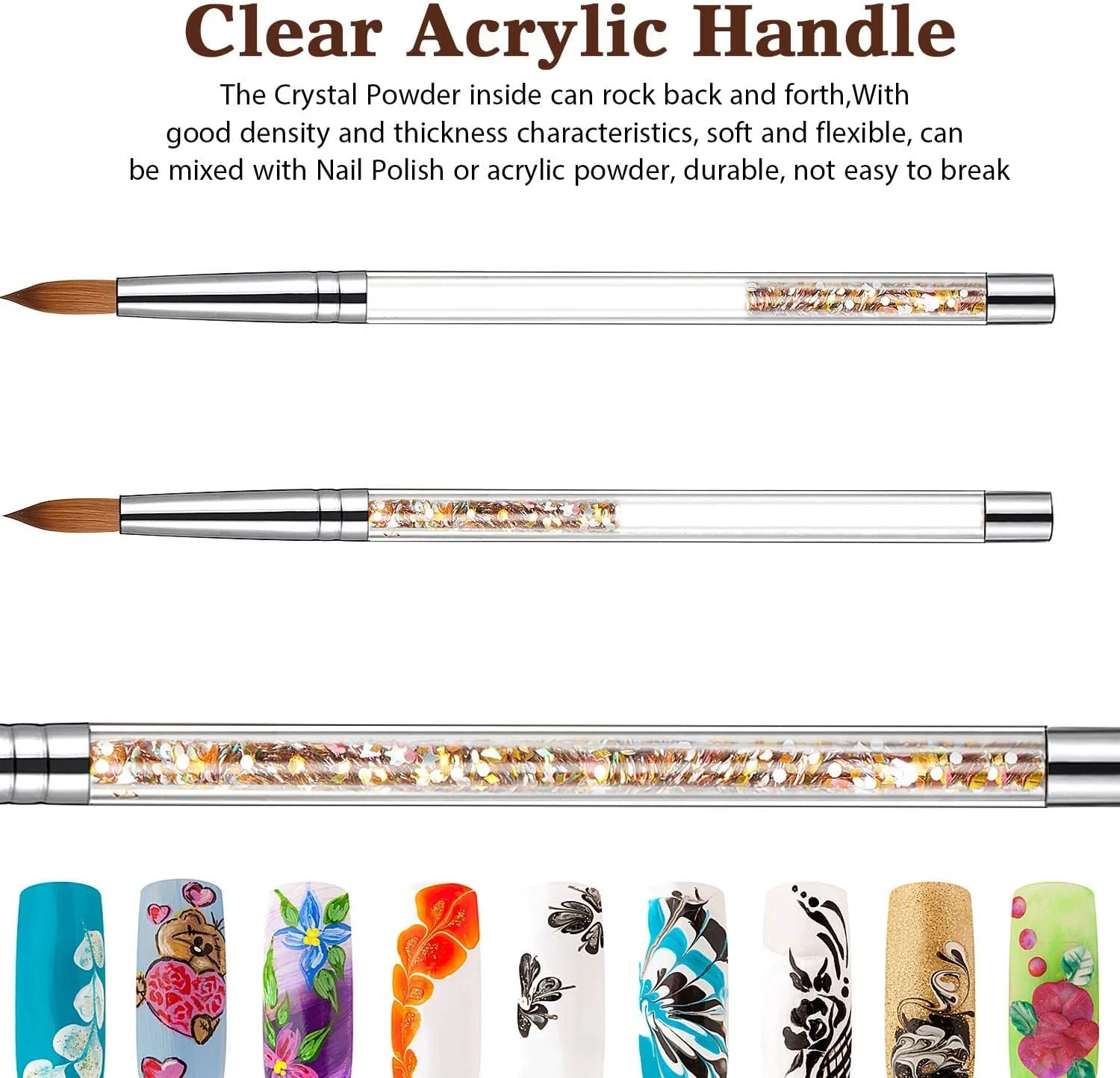 قلم طراحی ناخن اکریلیک حرفه ای KASTWAVE مدل Sable شماره 6 با دسته اکلیلی درخشان - ایده آل برای طراحی ناخن، مانیکور و پدیکور - 1 عدد برای طراحی های بی نقص ناخن