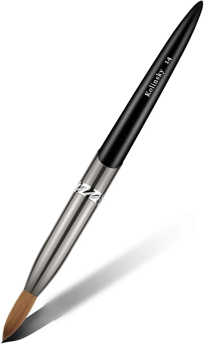 قلم موی کاشت ناخن اکریلیک KASTWAVE، قلم موی بیضی شکل سمور با دسته چوبی، ابزار مانیکور برای استفاده از اکریلیک، مشکی