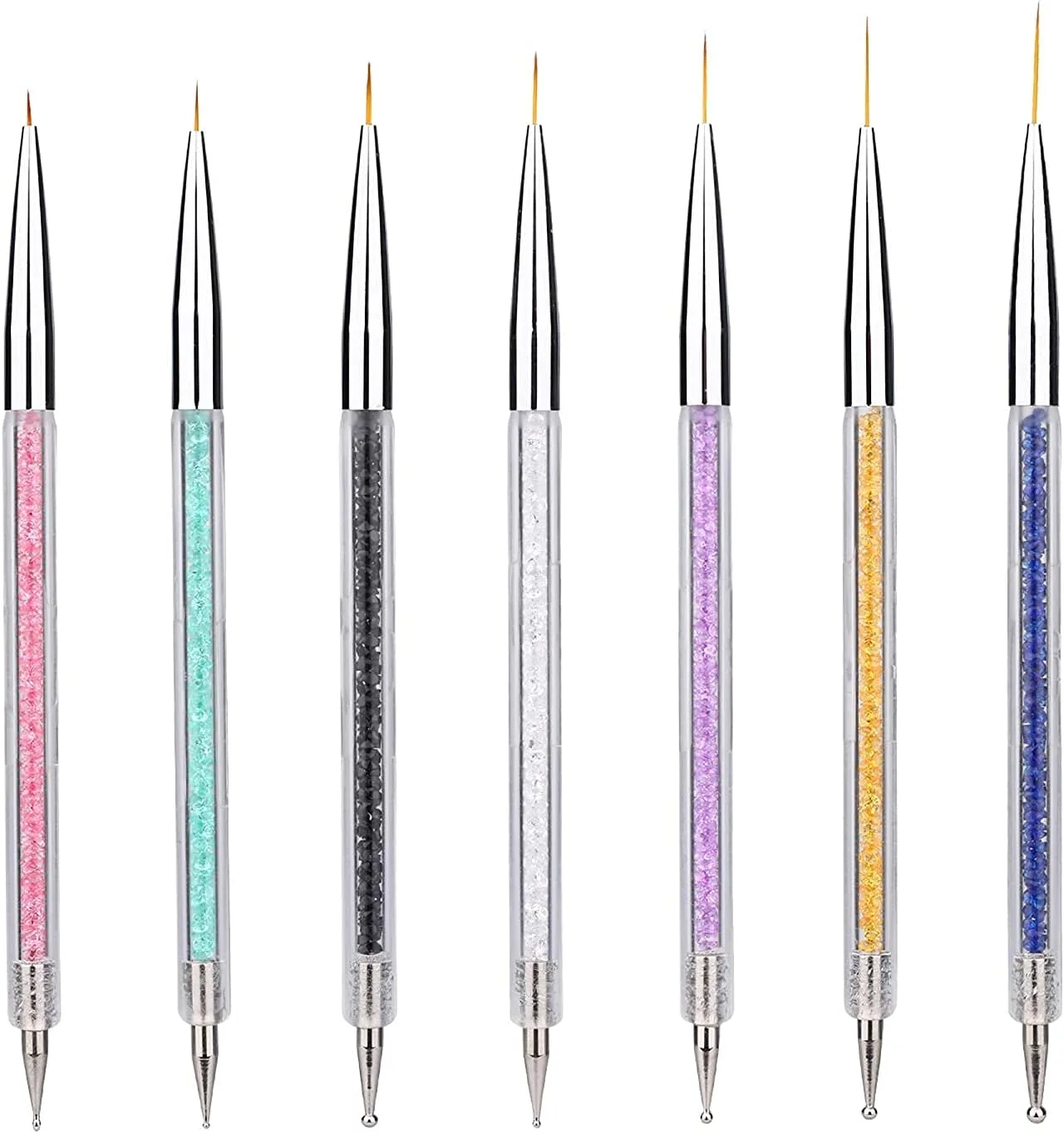 ست ۷ عددی قلم موی طراحی ناخن دو طرفه KASTWAVE - ابزارهای خطی و نقطه گذاری برای نقاشی دقیق، شامل اندازه های ۵/۷/۹/۱۱/۱۴/۱۶/۲۰ میلی متر برای طرح های خلاقانه ناخن