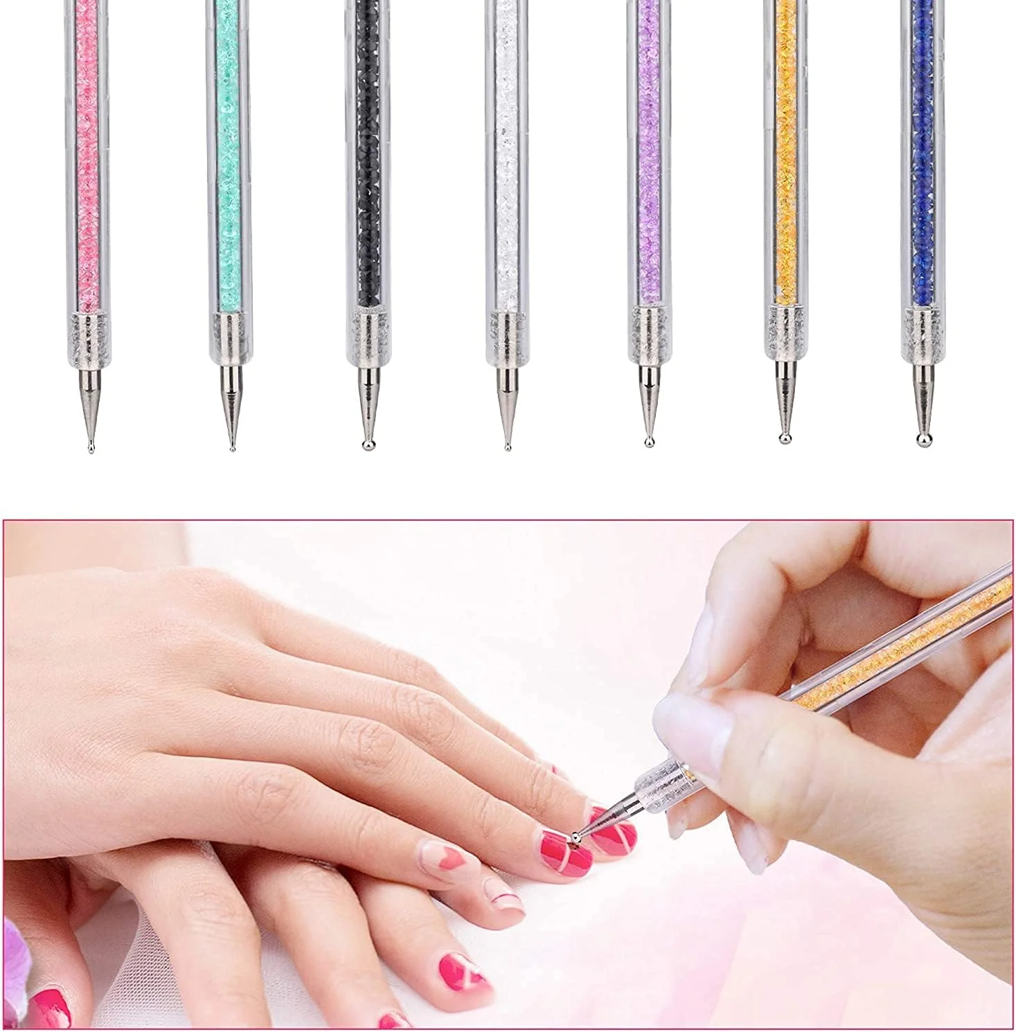 ست ۷ عددی قلم موی طراحی ناخن دو طرفه KASTWAVE - ابزارهای خطی و نقطه گذاری برای نقاشی دقیق، شامل اندازه های ۵/۷/۹/۱۱/۱۴/۱۶/۲۰ میلی متر برای طرح های خلاقانه ناخن