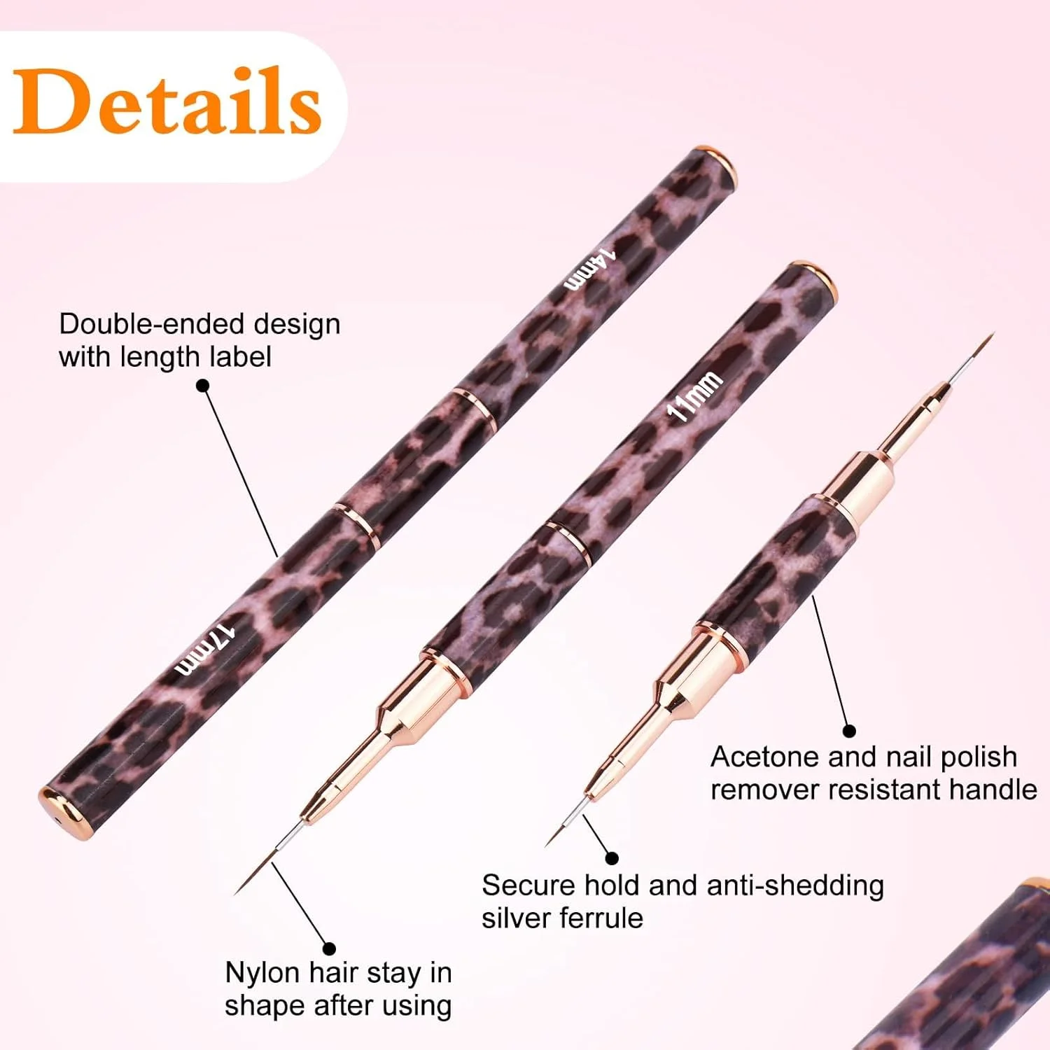 ست 5 عددی قلم موی طراحی ناخن دو طرفه - قلم های باریک کننده با دقت بالا برای طراحی های بی نقص ناخن، شامل اندازه های 5-25 میلی متر
