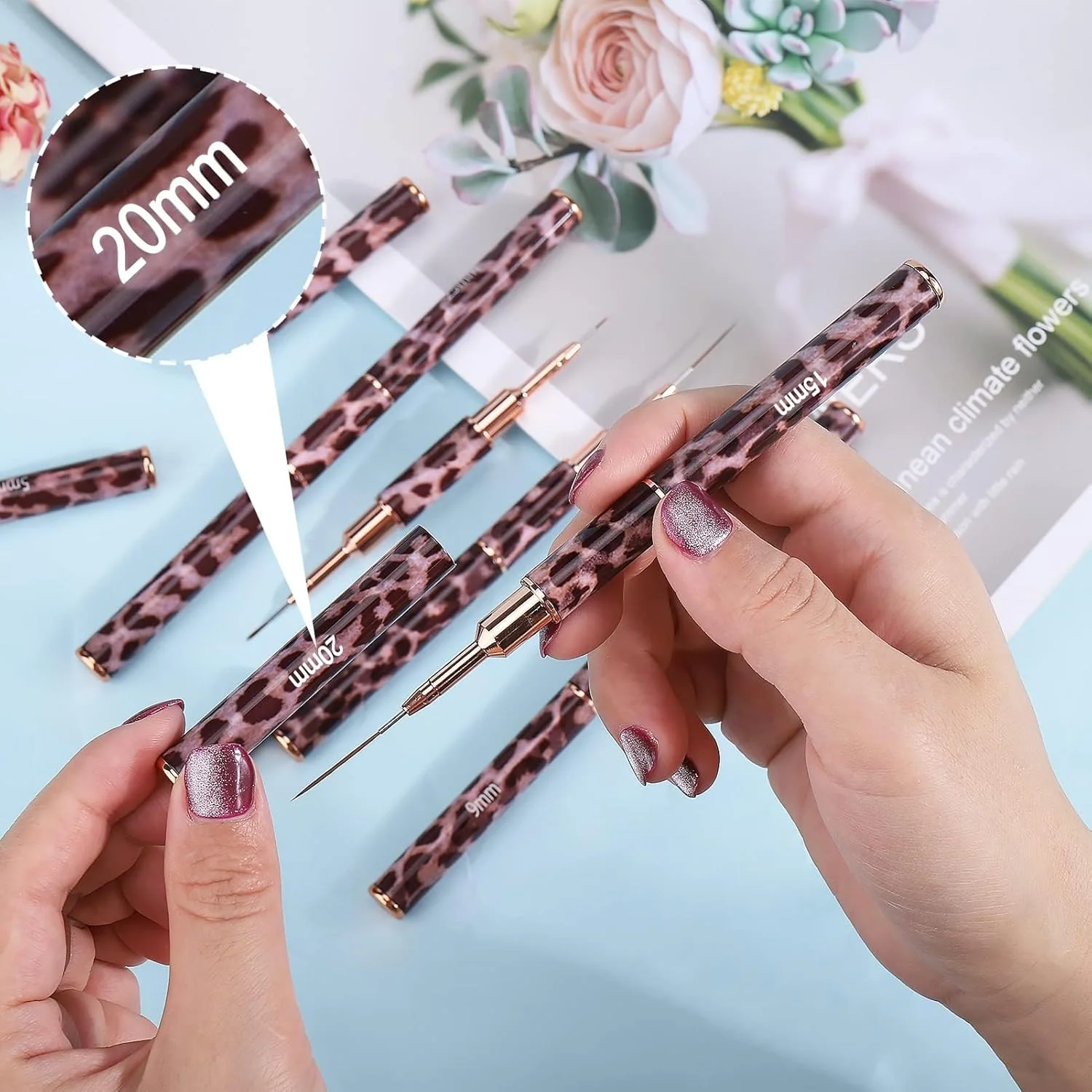 ست 5 عددی قلم موی طراحی ناخن دو طرفه - قلم های باریک کننده با دقت بالا برای طراحی های بی نقص ناخن، شامل اندازه های 5-25 میلی متر