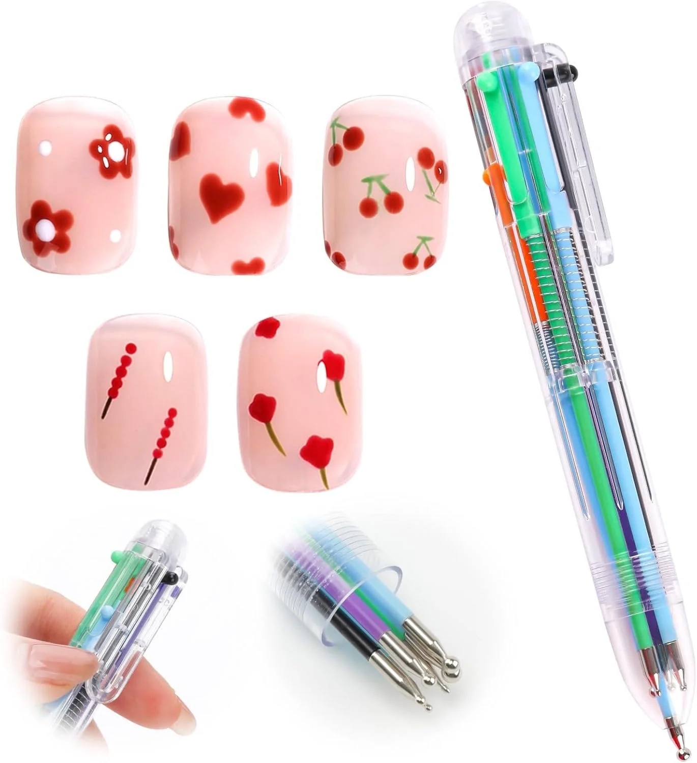 ابزار طراحی ناخن - قلم طراحی ناخن، ست مانیکور شش کاره با طراحی قلم توپی برای طراحی نقطه ای مناسب استفاده در منزل و سالن (رنگی)
