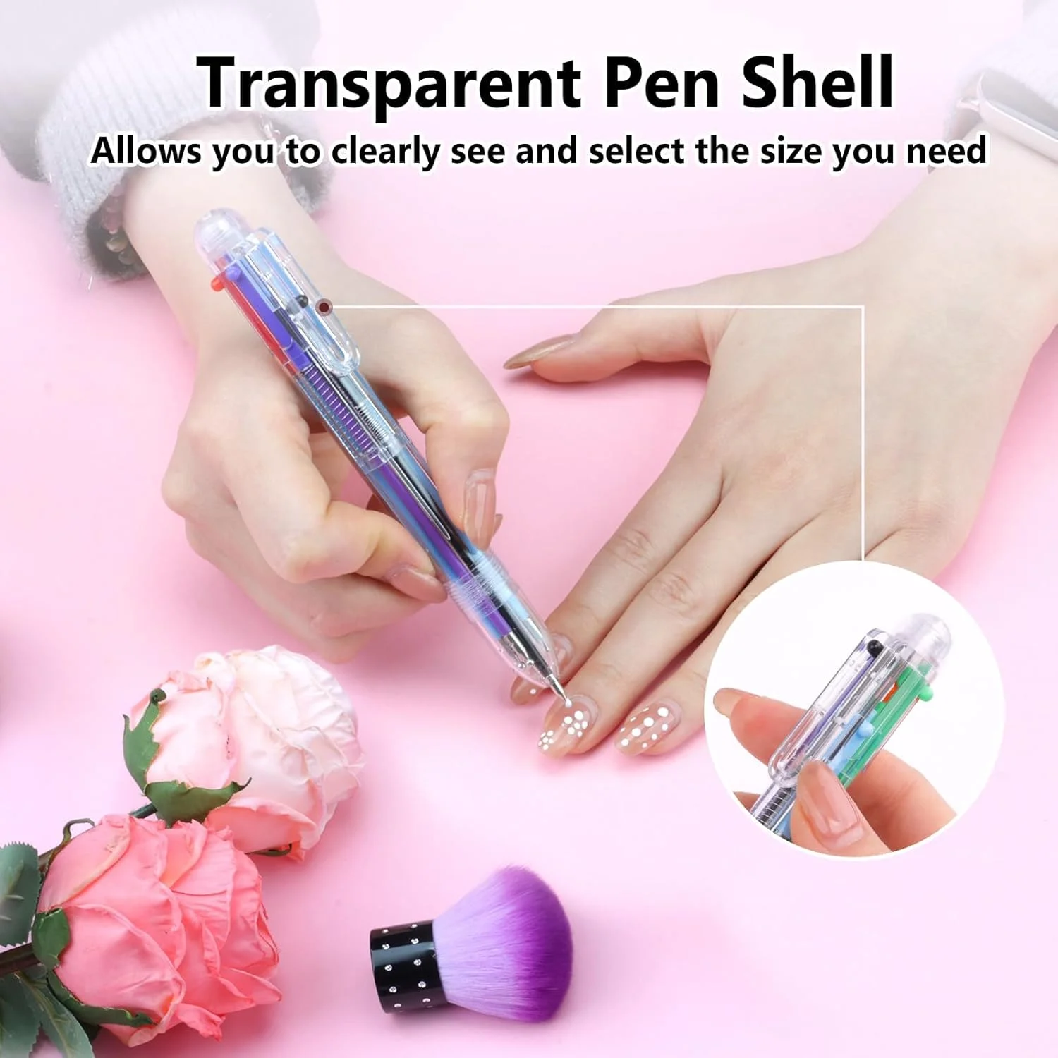 ابزار طراحی ناخن - قلم طراحی ناخن، ست مانیکور شش کاره با طراحی قلم توپی برای طراحی نقطه ای مناسب استفاده در منزل و سالن (رنگی)